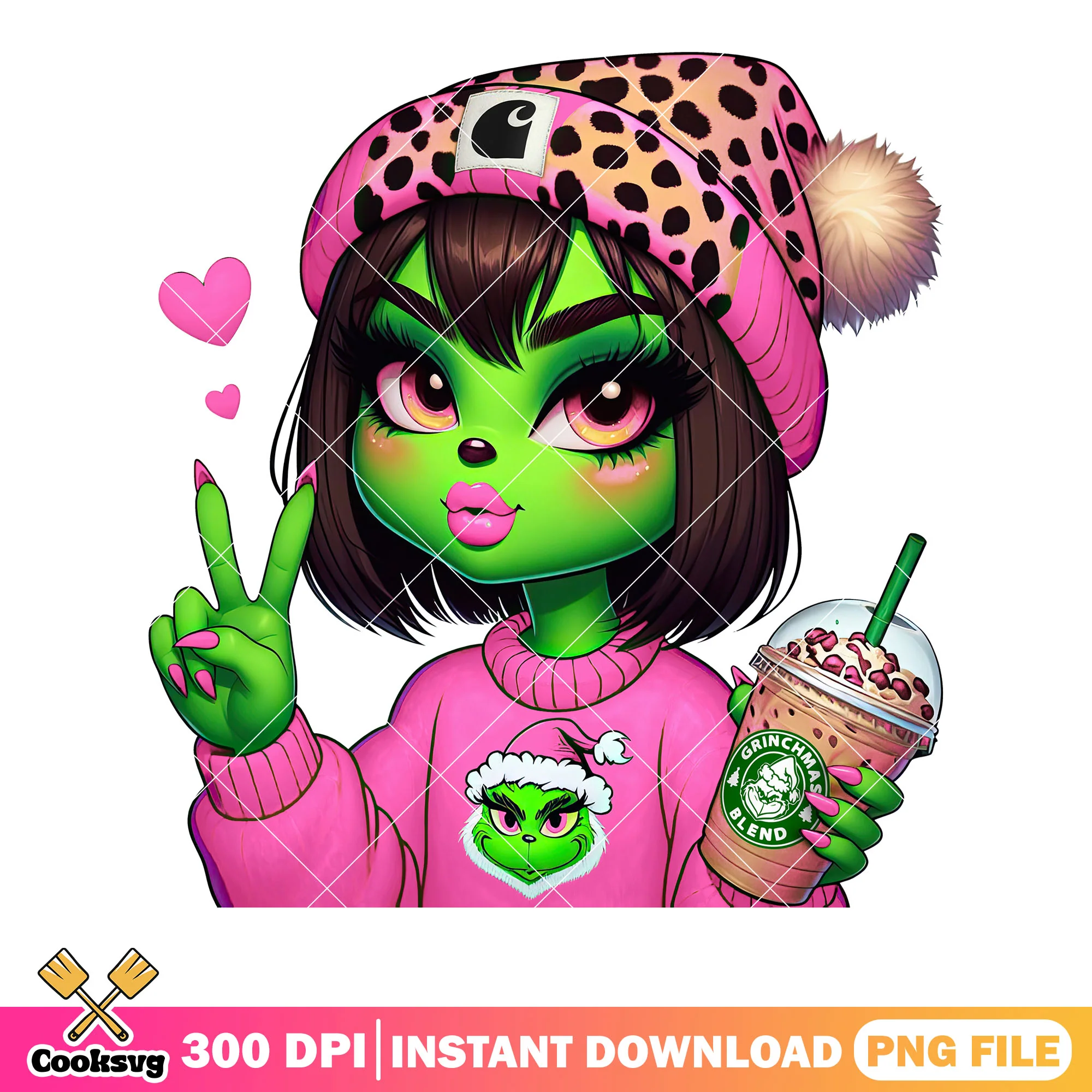 Peace sign christmas grinch woman png, merry xmas png, the grinch png