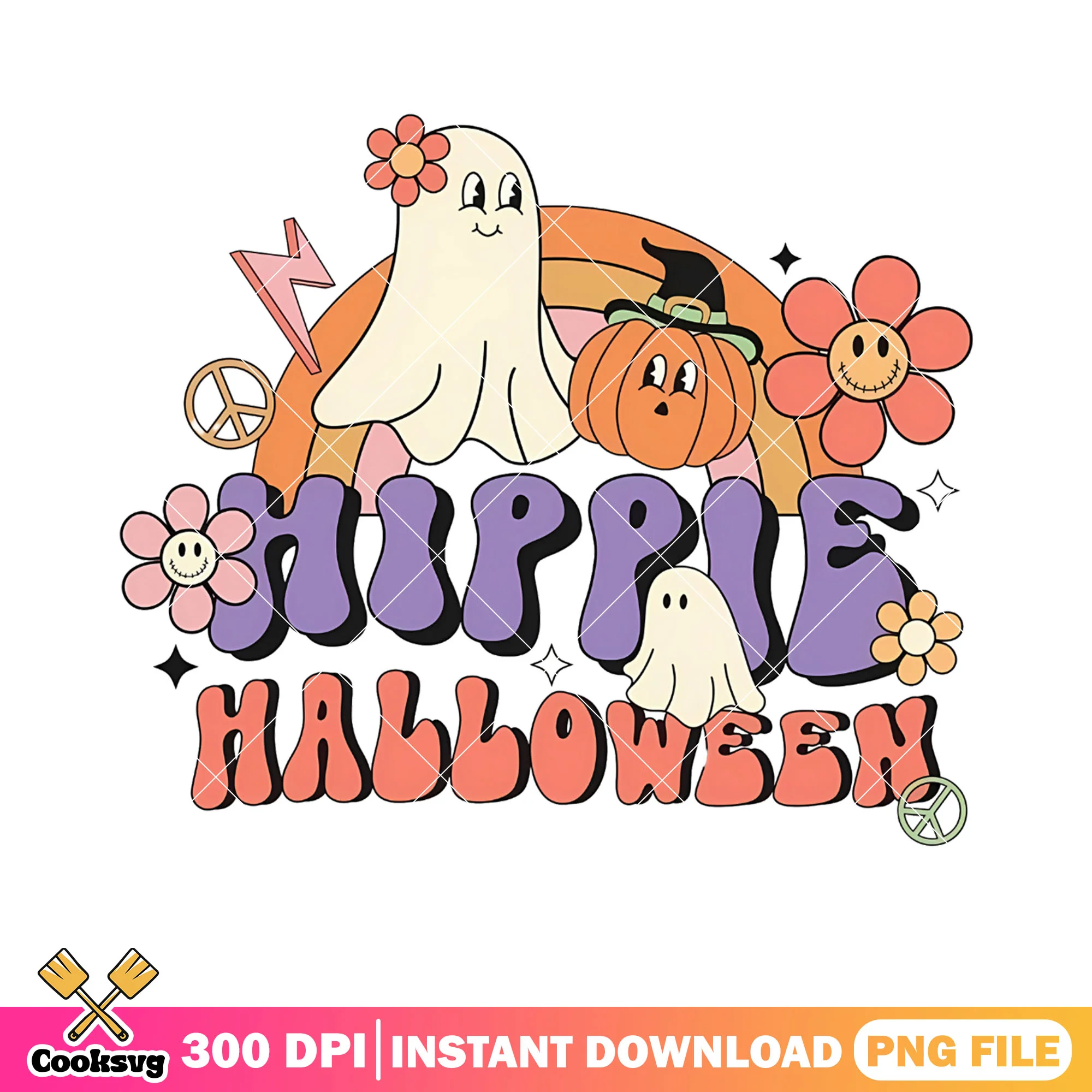 Peace sign pumpkin png, witches hat png, daisy flower png