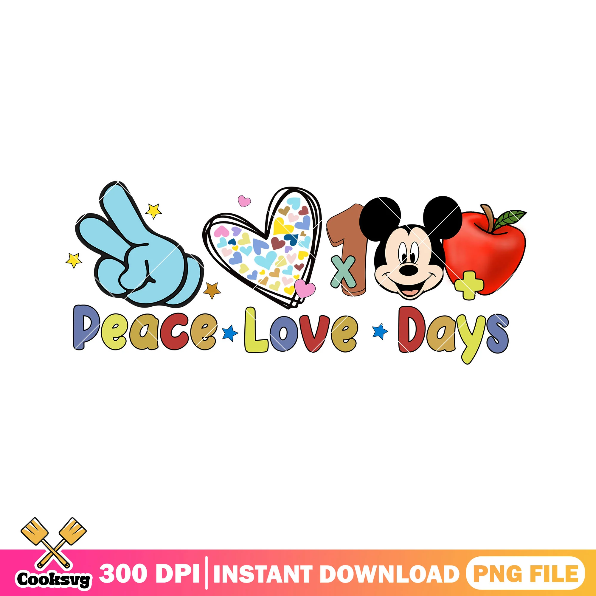 Peach love days png, mickey cartoon png, back to school day png