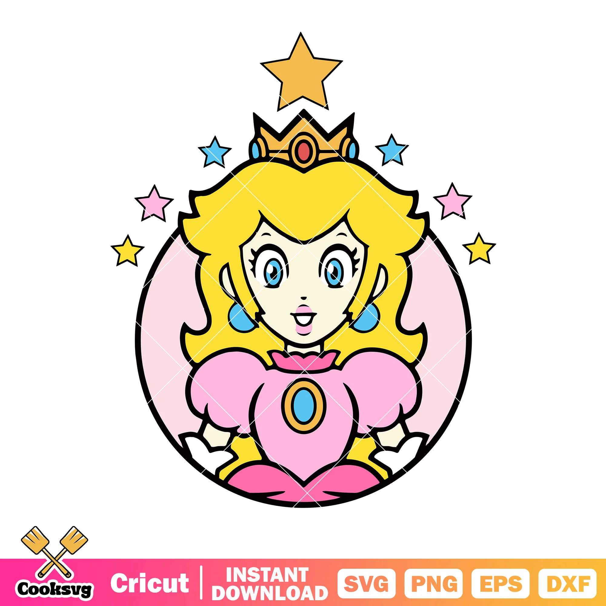 Peach princess pink dress svg, super mario svg, blink star svg