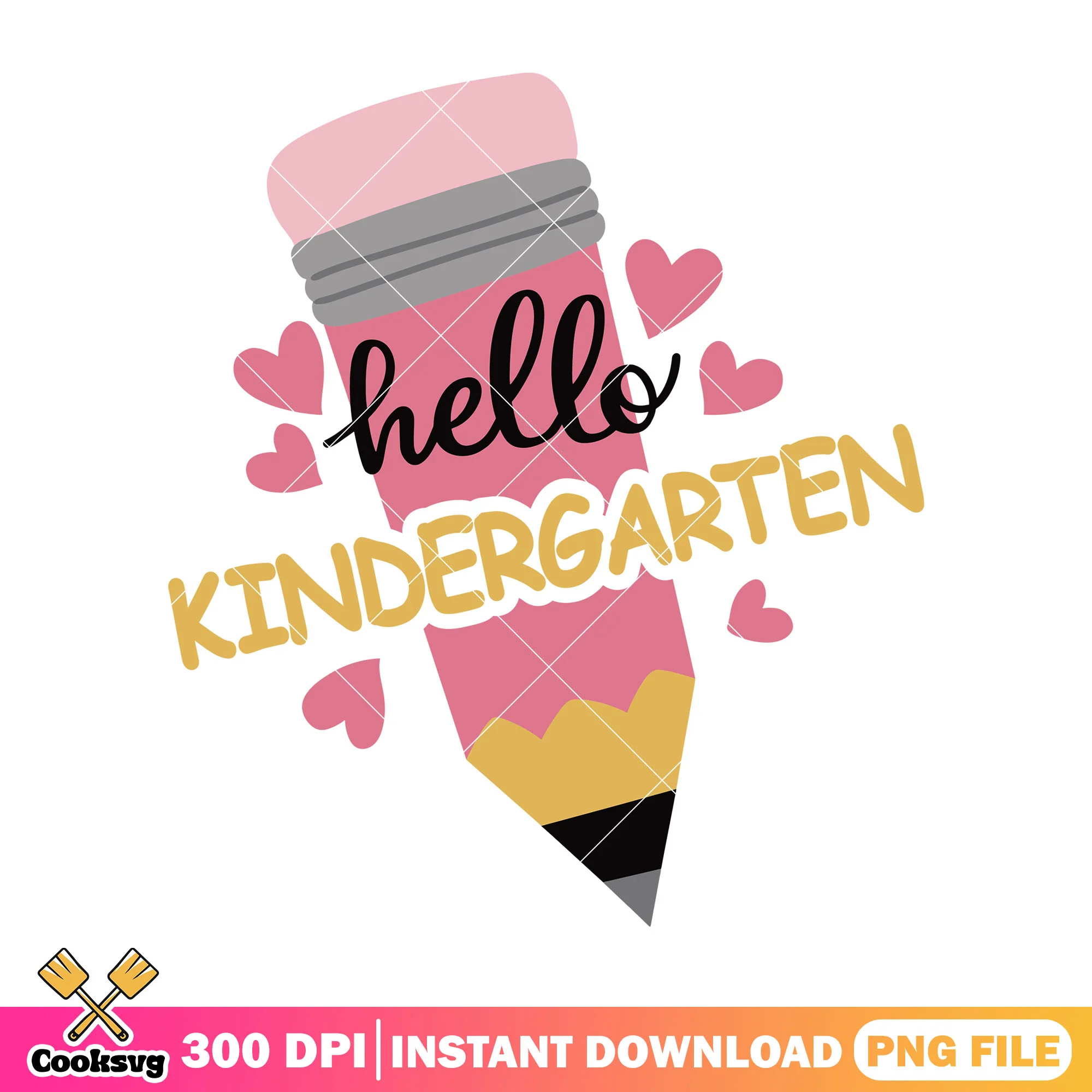 Pencil hello kindergarten png, back to school art png, pink pencil png