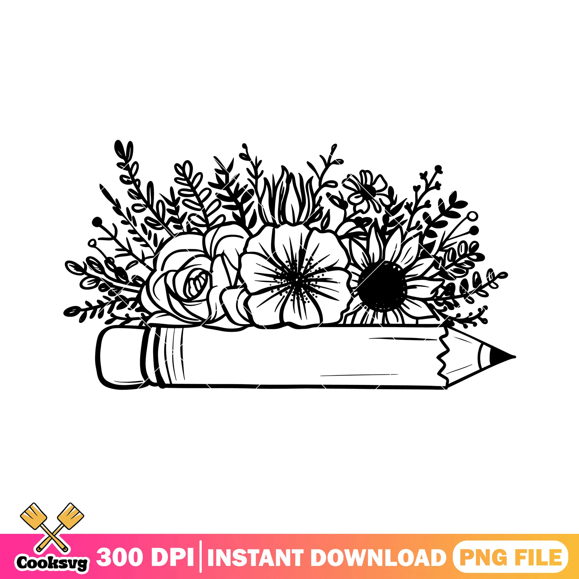 Pencils and flowers png, logo art png, welcome back to school png