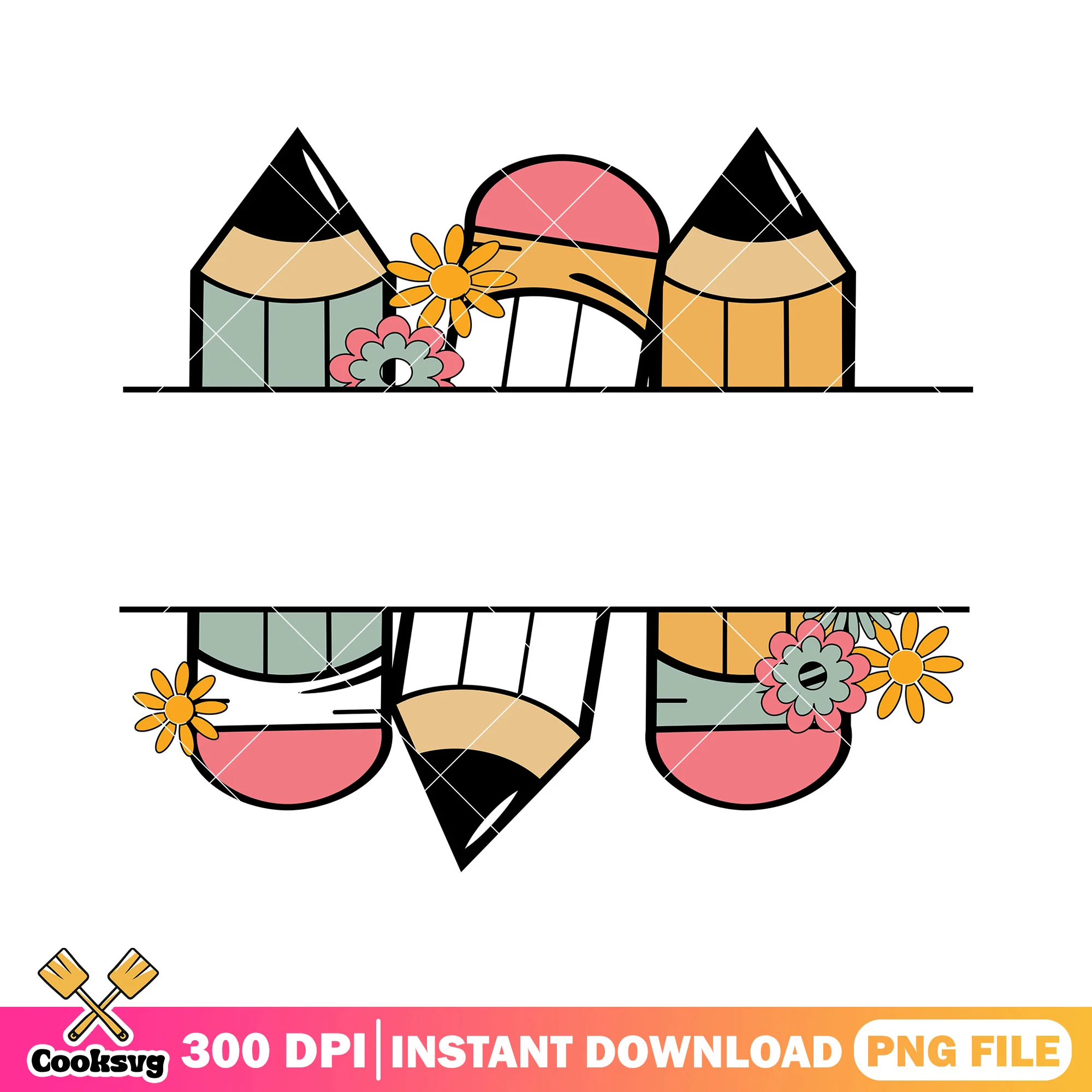Pencils design file png, go back to school png, flowers png