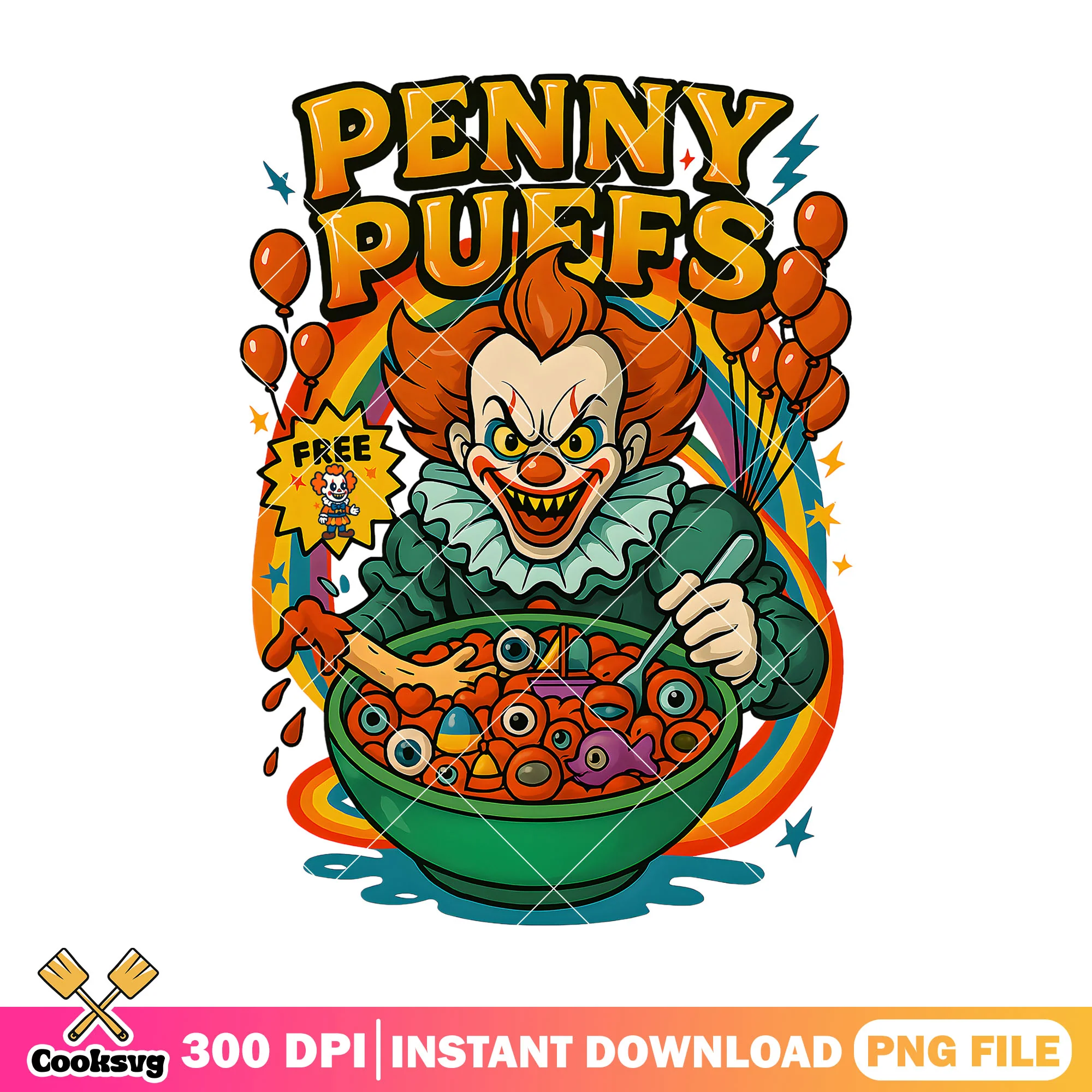 Penny puffs free halloween png, penny wise png, horror killer png