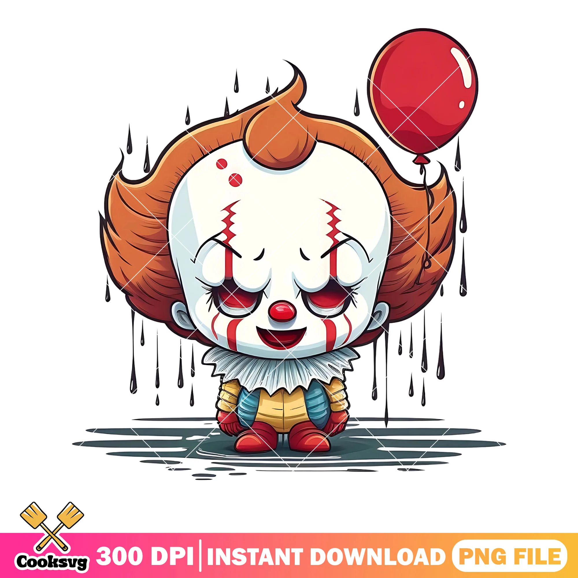 Penny wise clown png, spooky halloween png, red balloon png