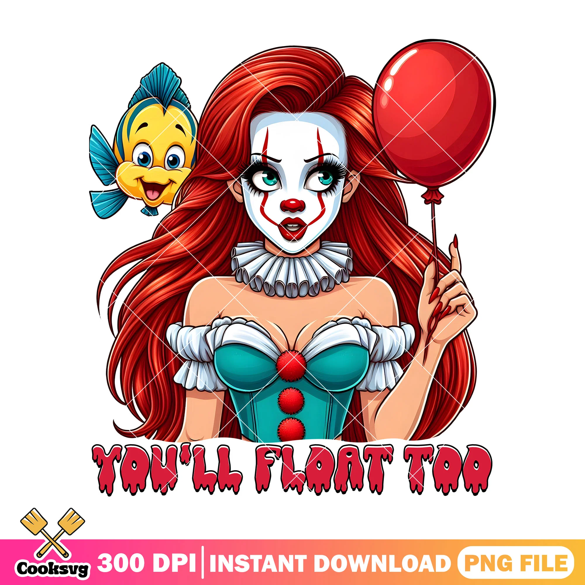 Pennywise ariel fusion png, you will float too png, horror princess png