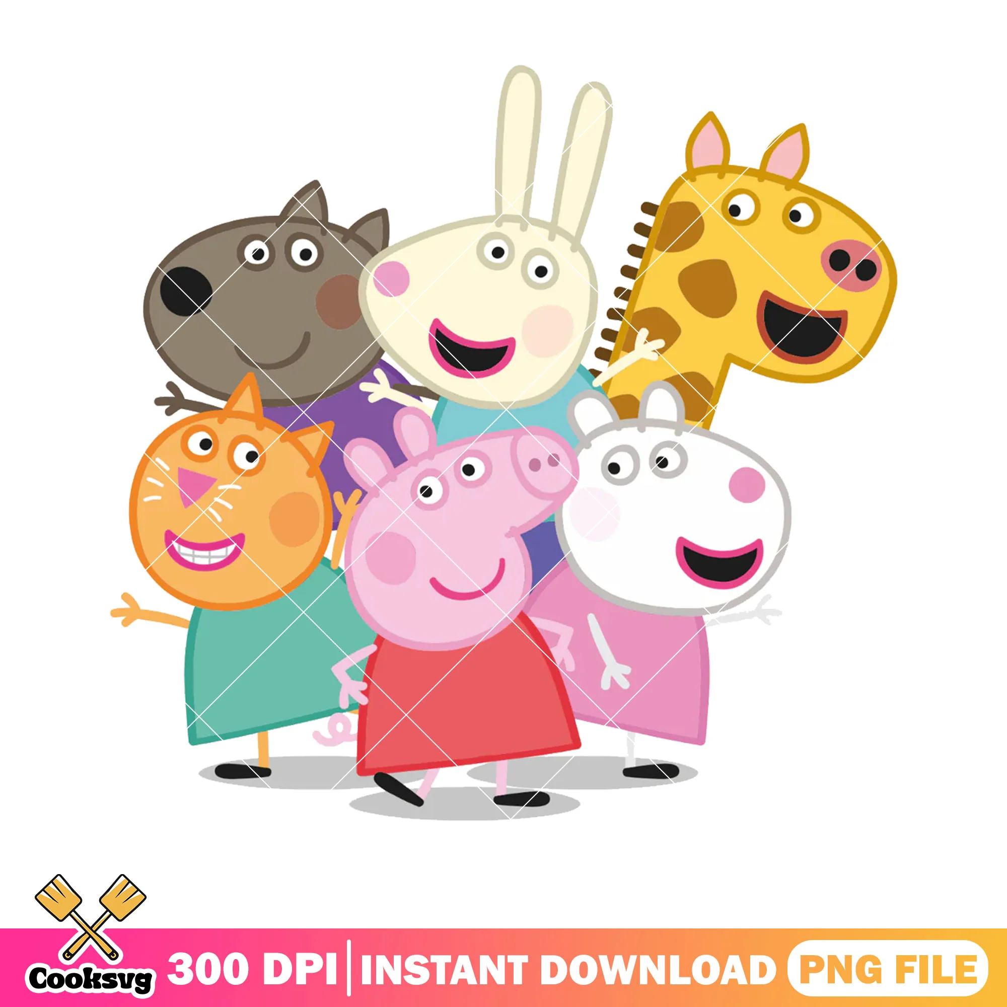 Peppa and friend png, cartoon for kids png, gernad giraffile png
