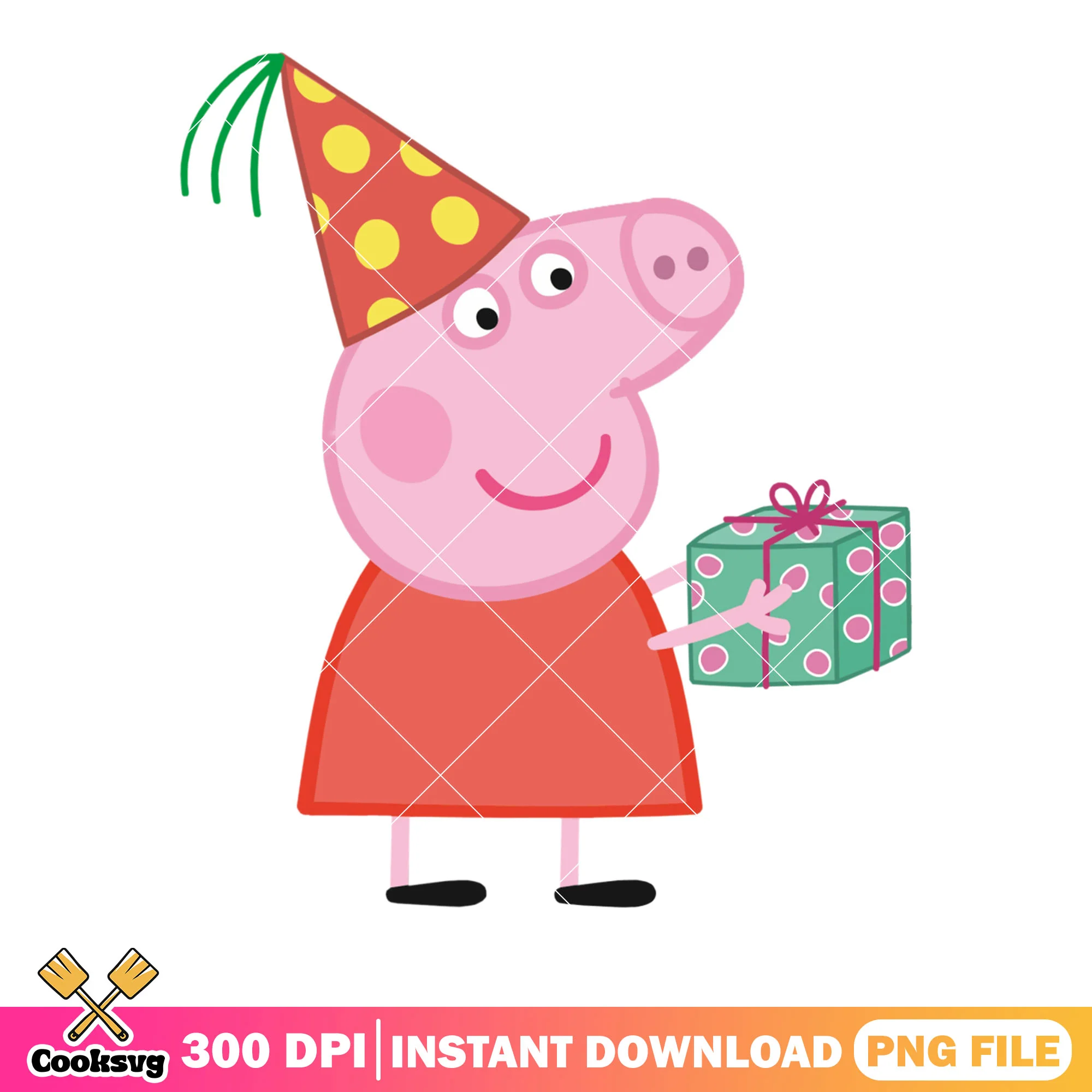 Peppa pig open birthday gifts png, show for kids png, red hat png