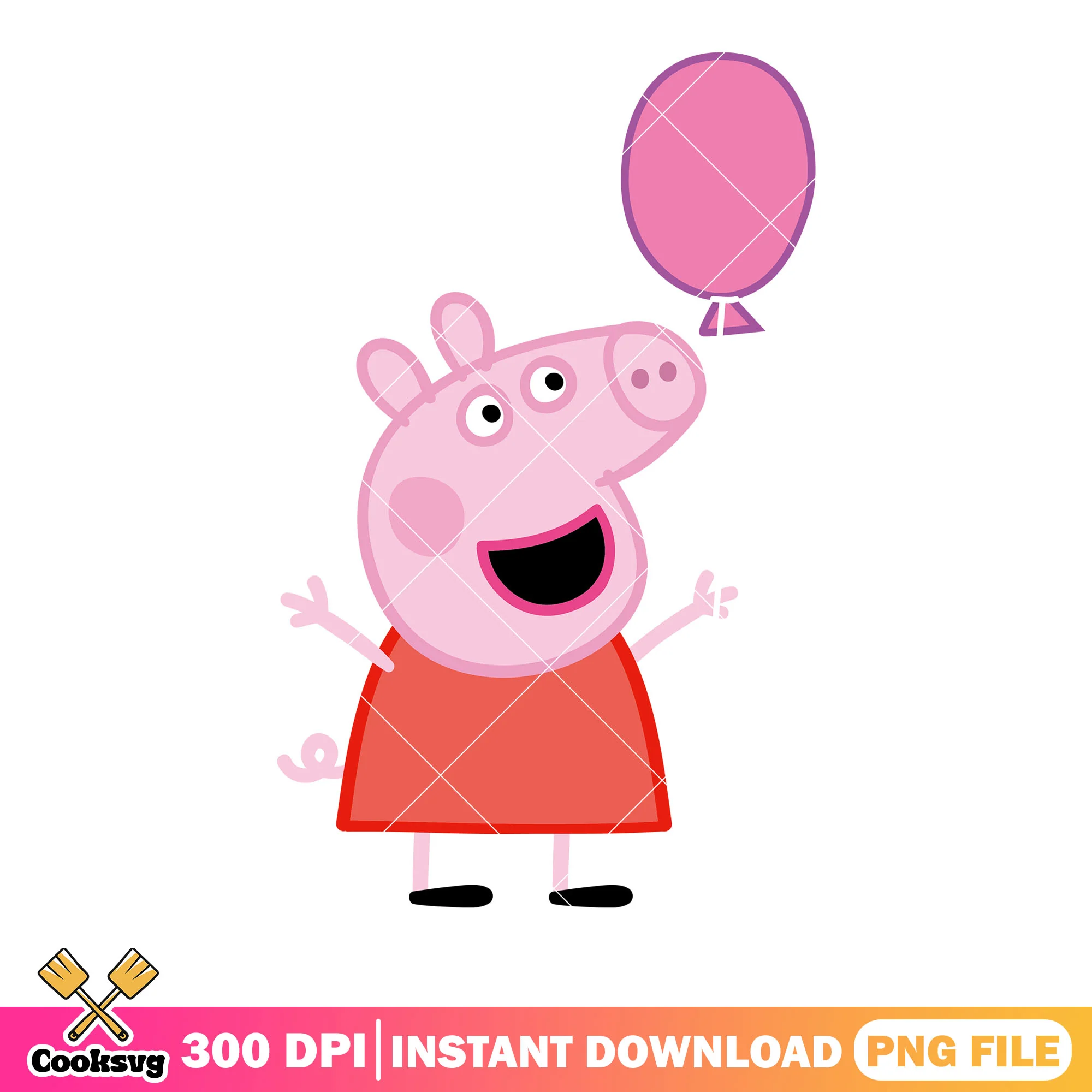 Peppa pig red shirt png, cartoon for kids png, pink balloon png