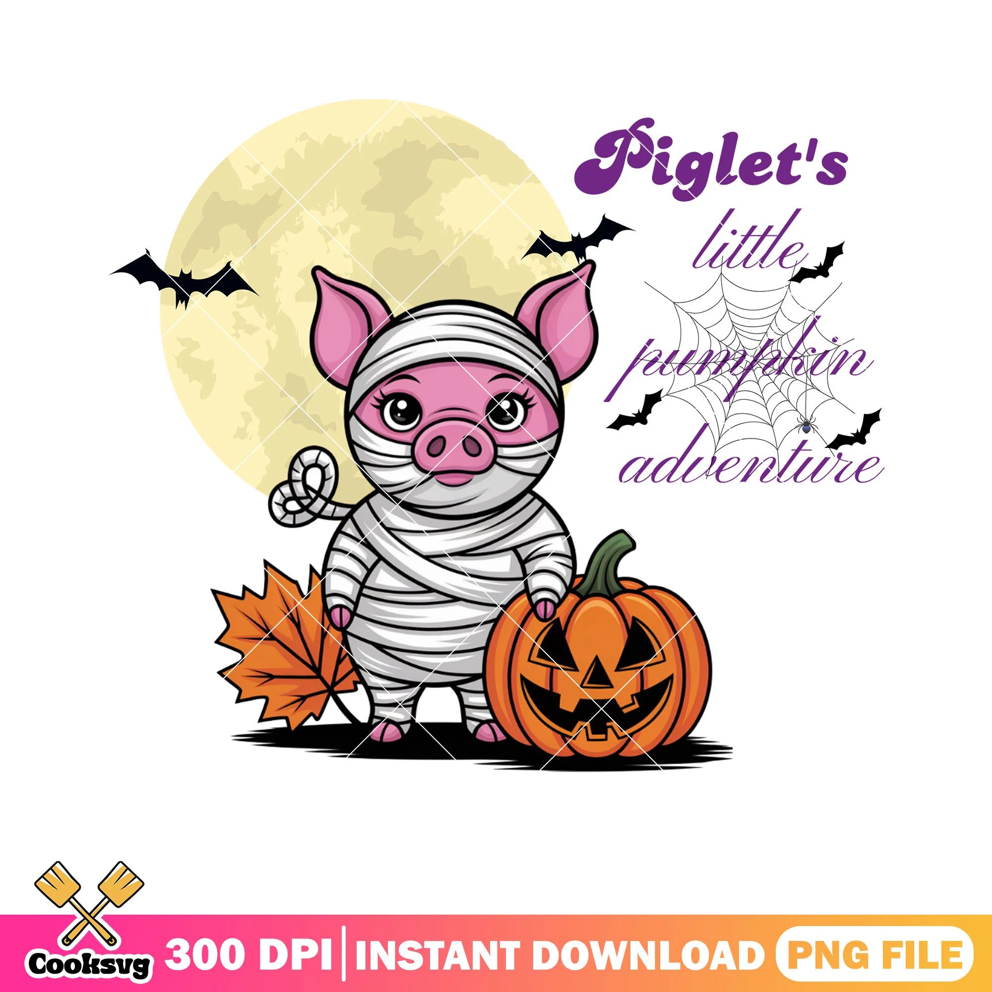 Piglet little pumpkin adventure png, disney halloween png, scary pumpkin png
