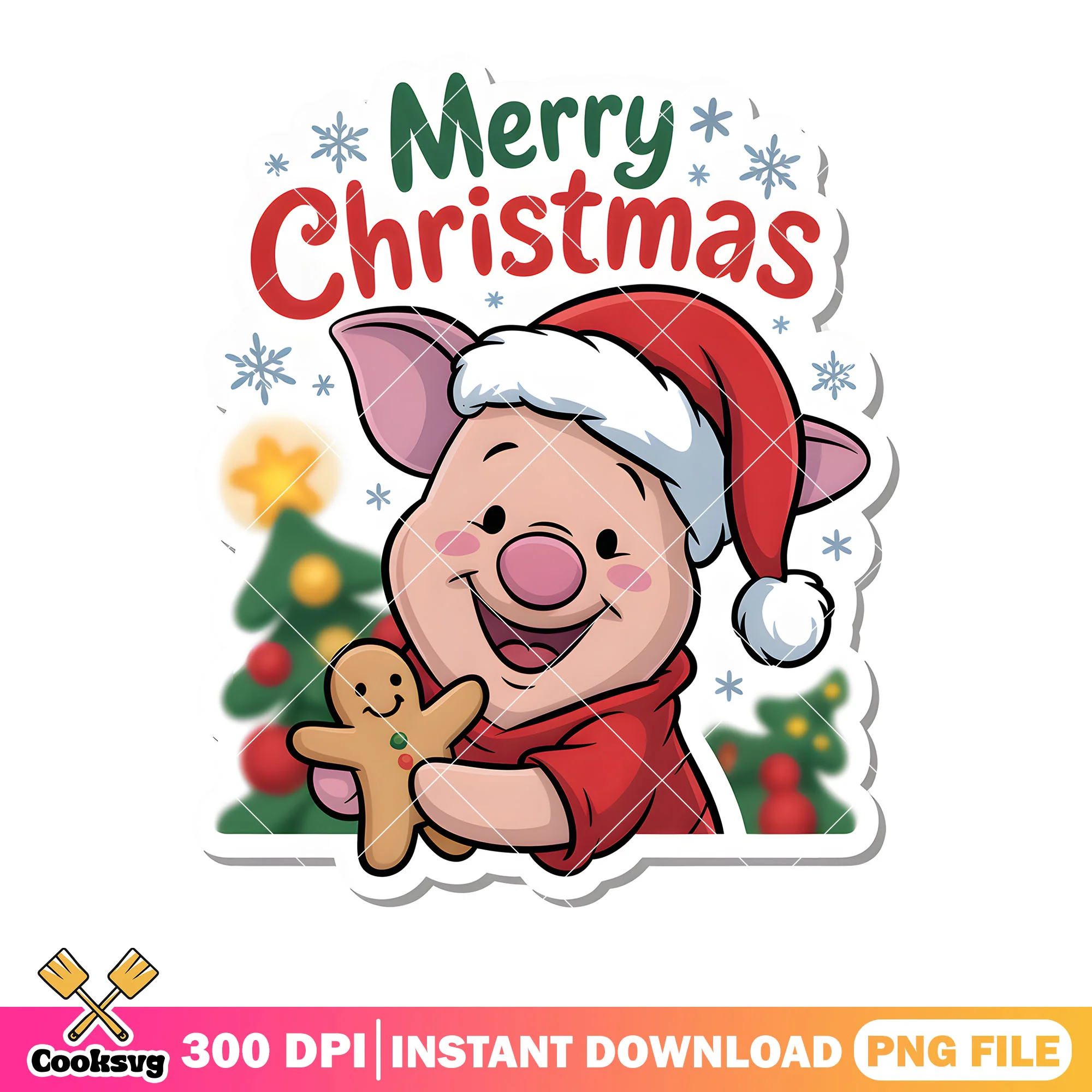 Piglet merry christmas png, winnie the pooh png, christmas vibes png