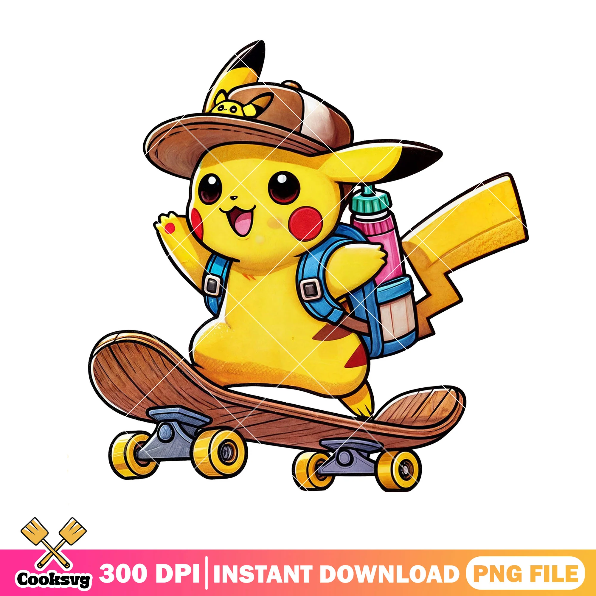 Pikachu going skateboard png, go back to school png, pokemon art png