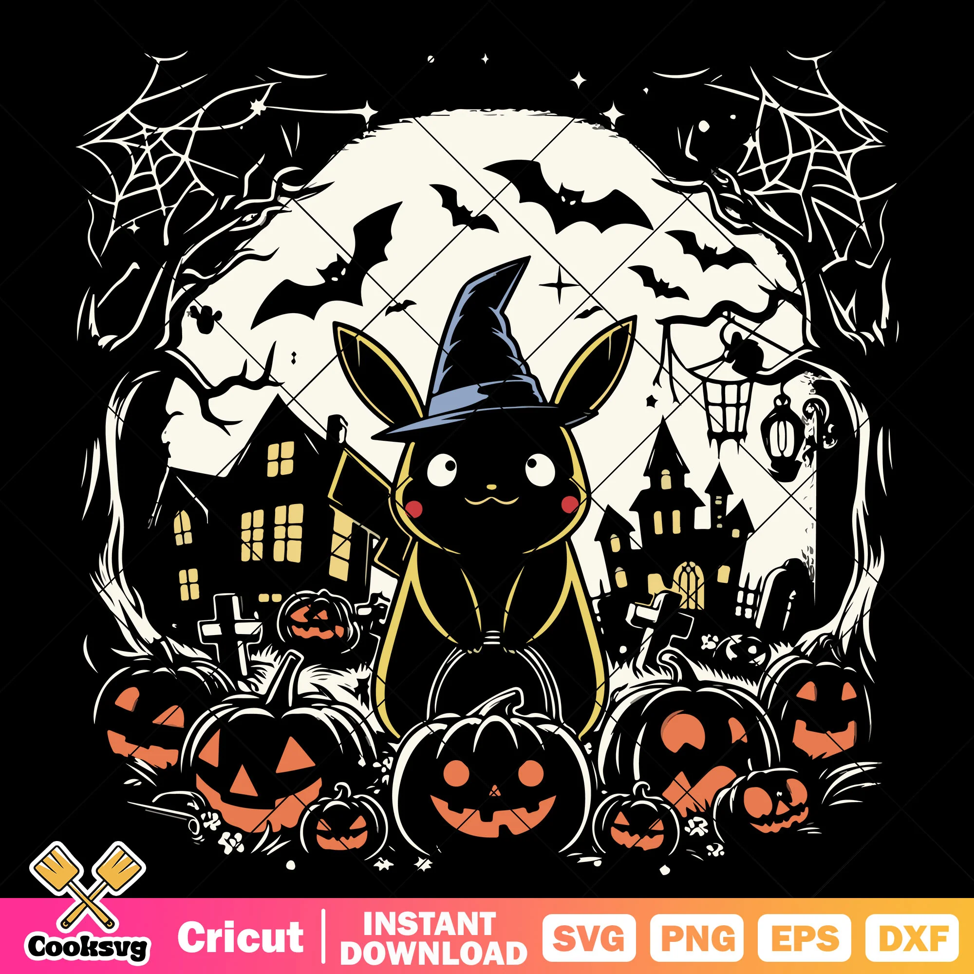 Pikachu in halloween night svg, pikachu halloween svg, pikachu pumpkin svg