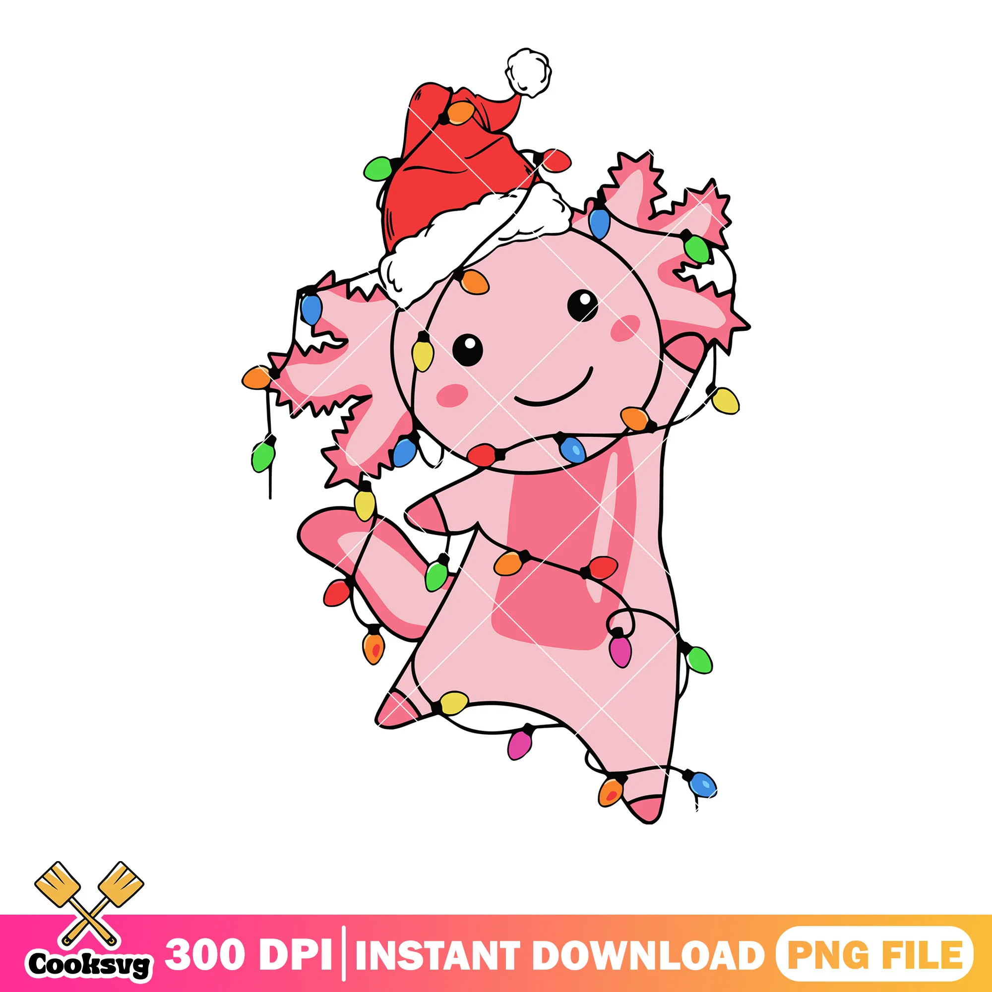 Pink Axolotl in christmas png, merry christmas png, santa hat png