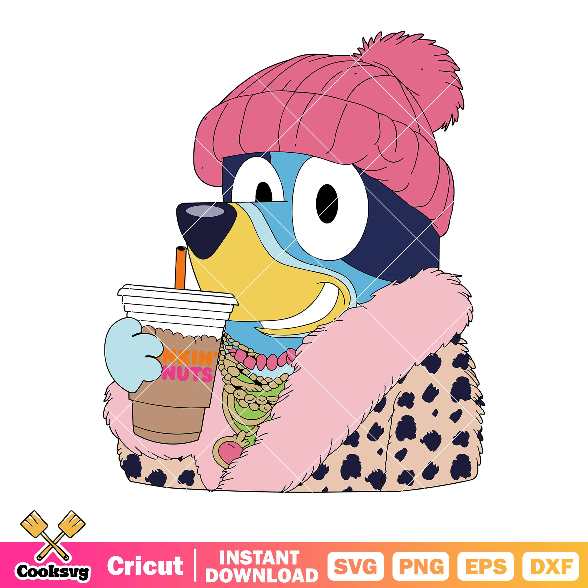 Pink beanie bluey svg, jacket fur svg, cartoon for kids svg