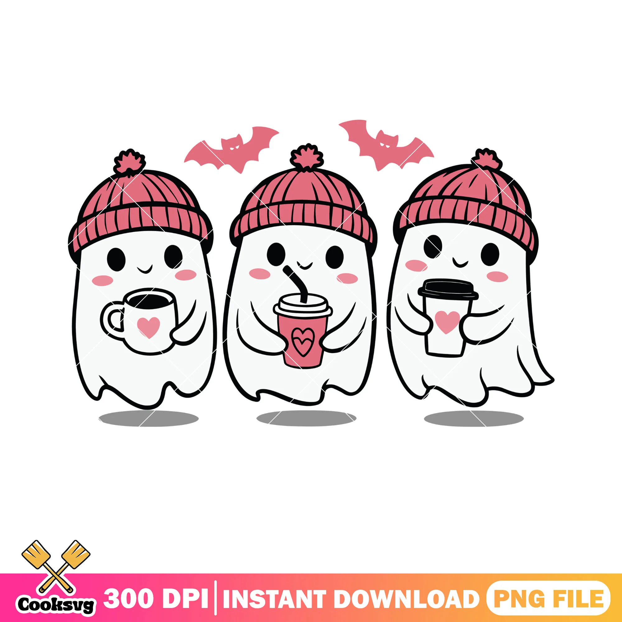 Pink beanie trio spirit png, scary blanket png, halloween scary png