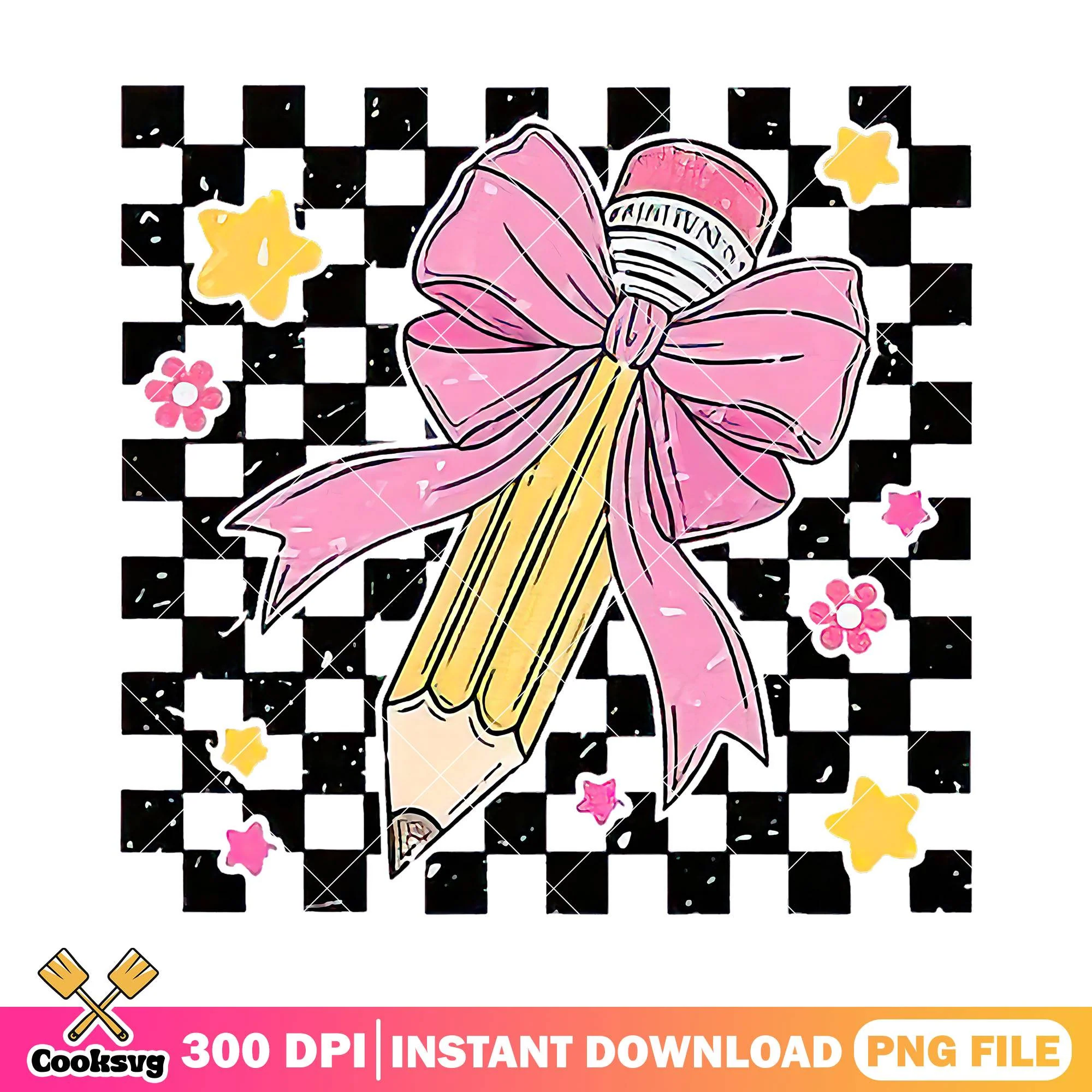 Pink bow file design png, back to school decor png, pencil icon png