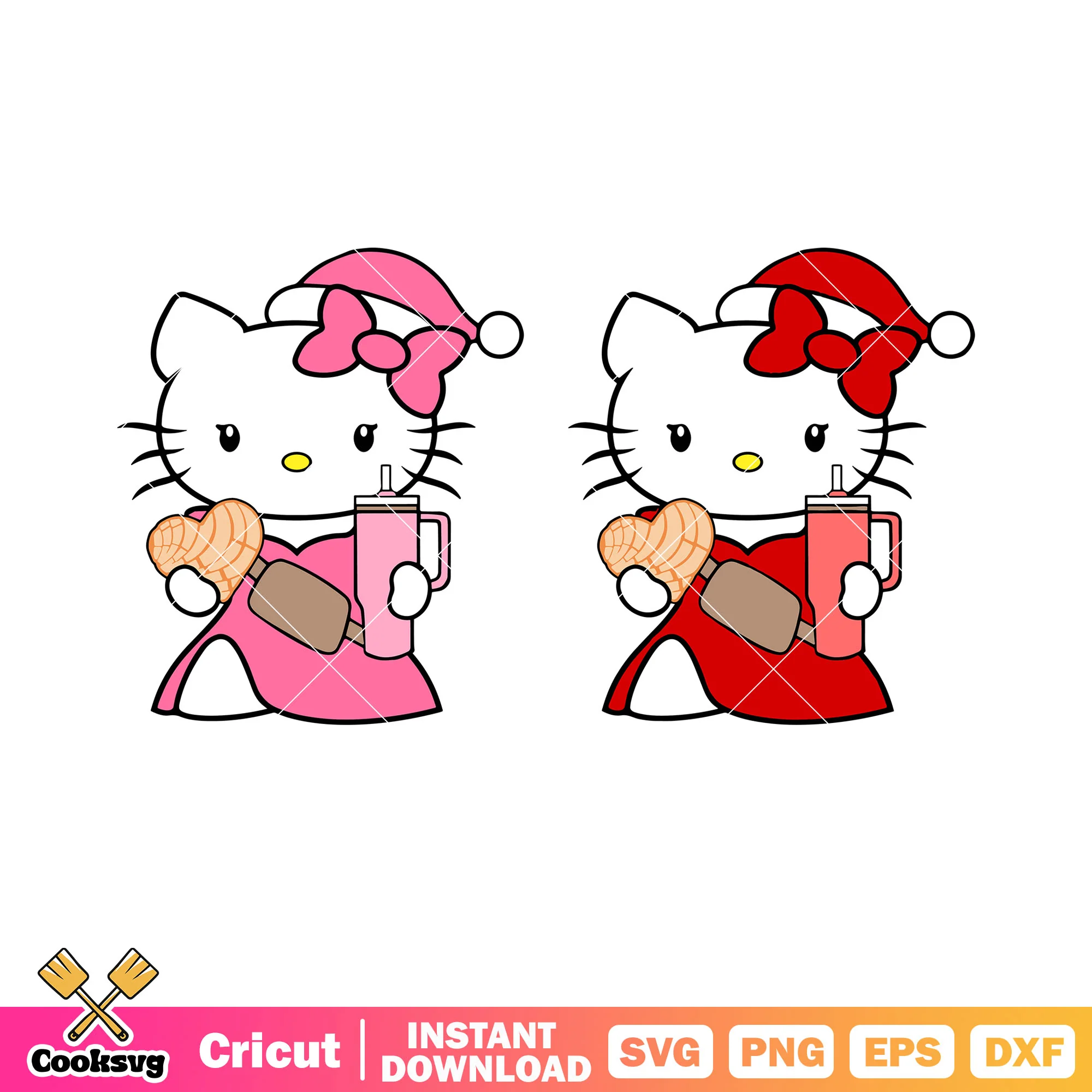 Pink bow tie dress svg, hello kitty svg, thermos cup svg