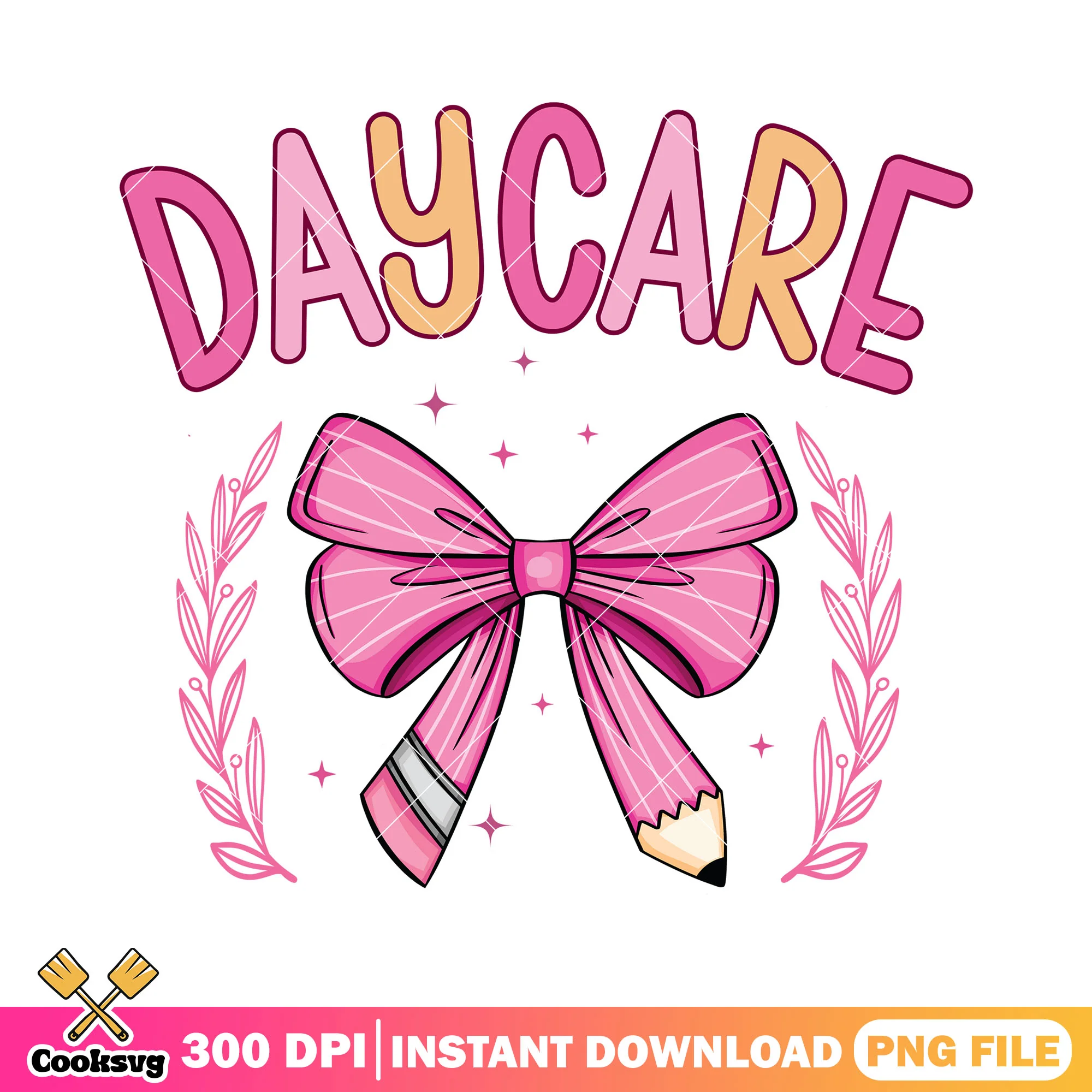 Pink bow with daycare png, logo art png, back to school decor png