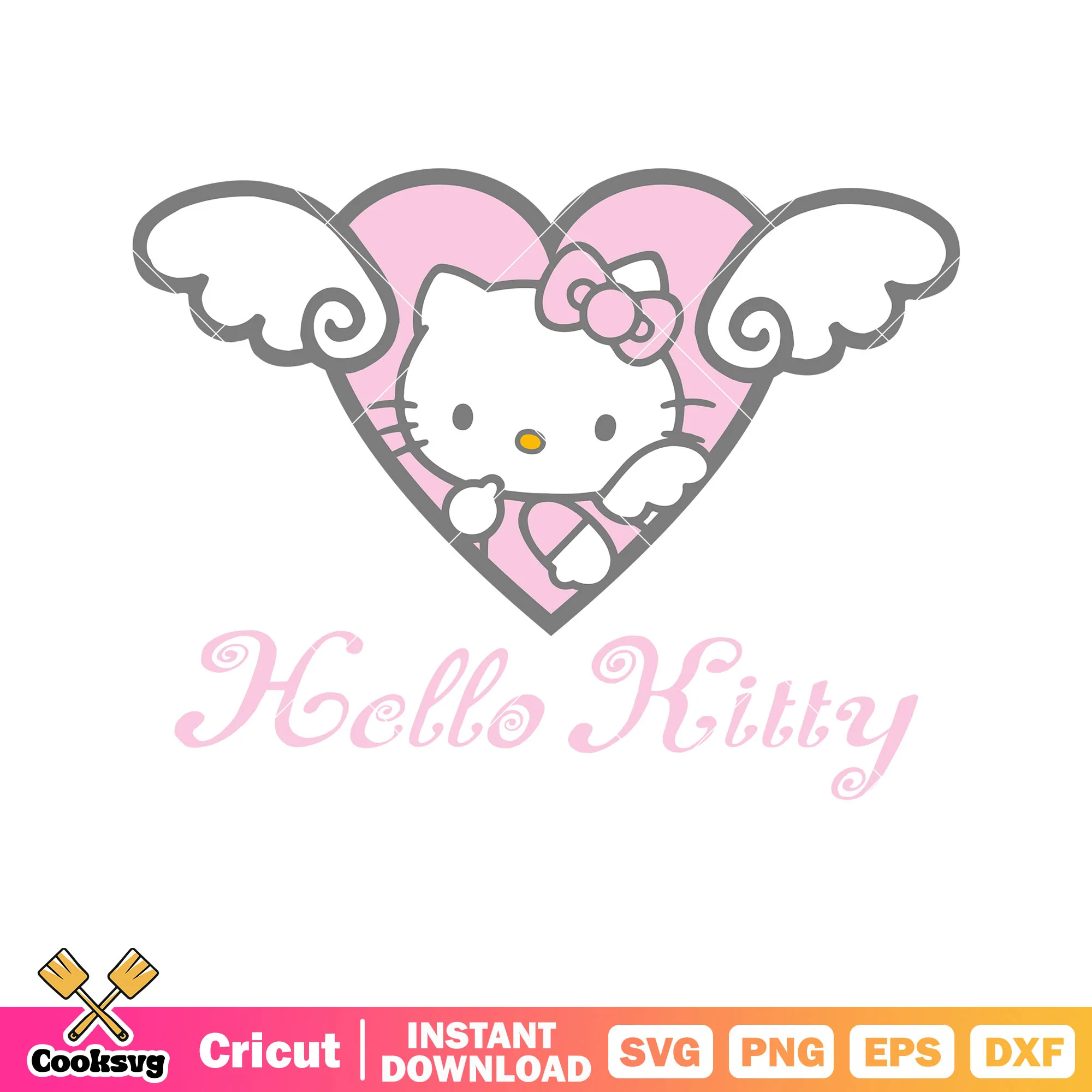 Pink cupid hello kitty cat svg design, pink hello kitty svg, kitty cat svg