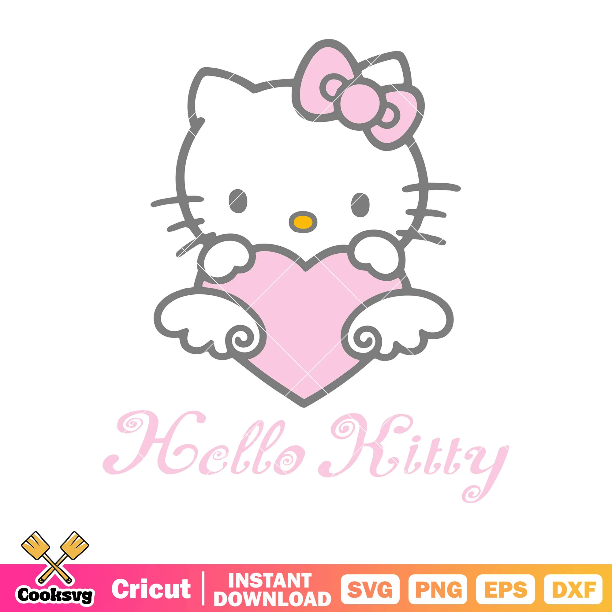 Pink cupid hello kitty cat svg file, pink hello kitty svg, kitty cat svg