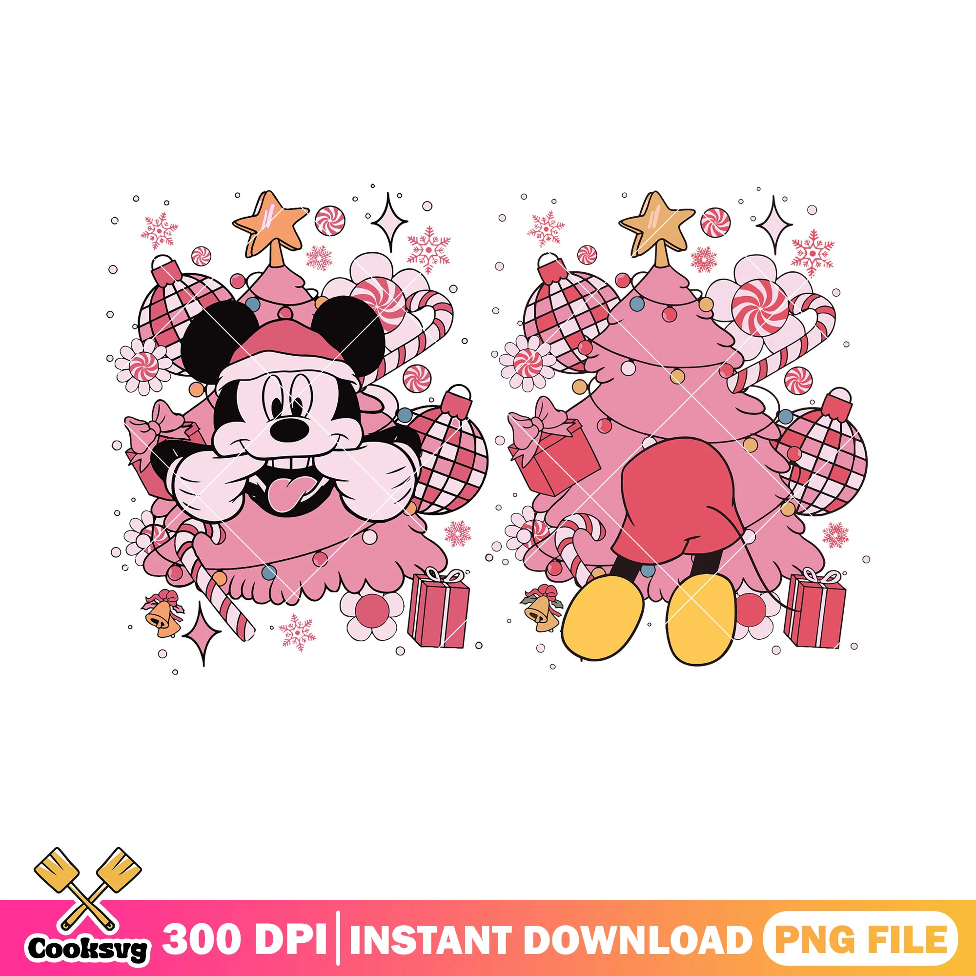 Pink disco mickey christmas png, mickey mouse png, christmas vibes png