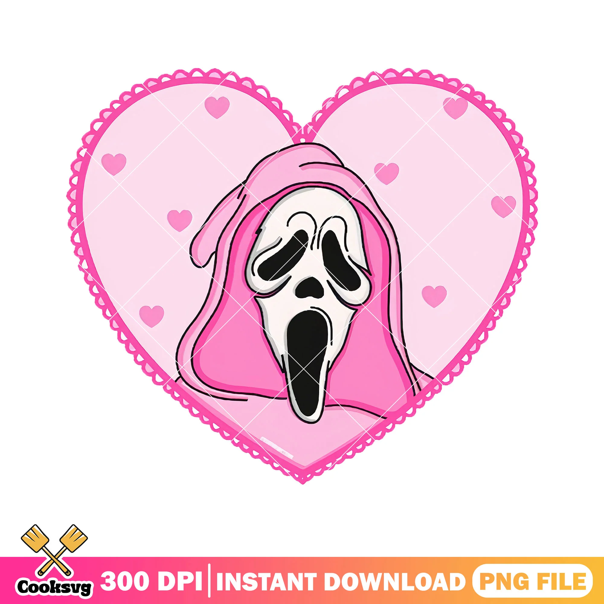 Pink ghostface valentine day design png, heart shape png, ghostface png