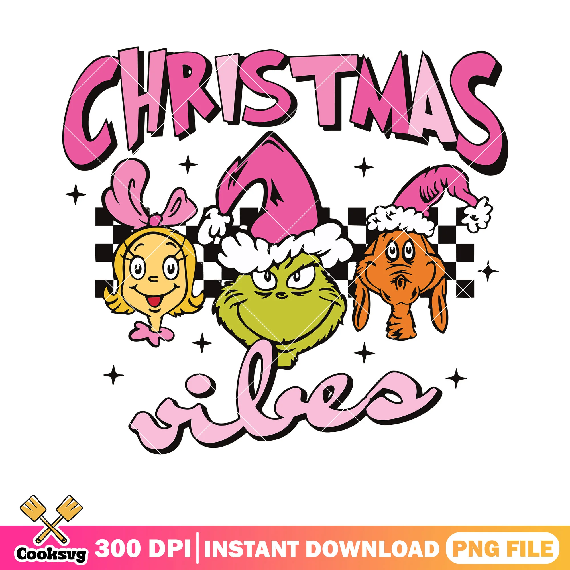 Pink grinch friends png, christmas vibes max png, cindy lou who png