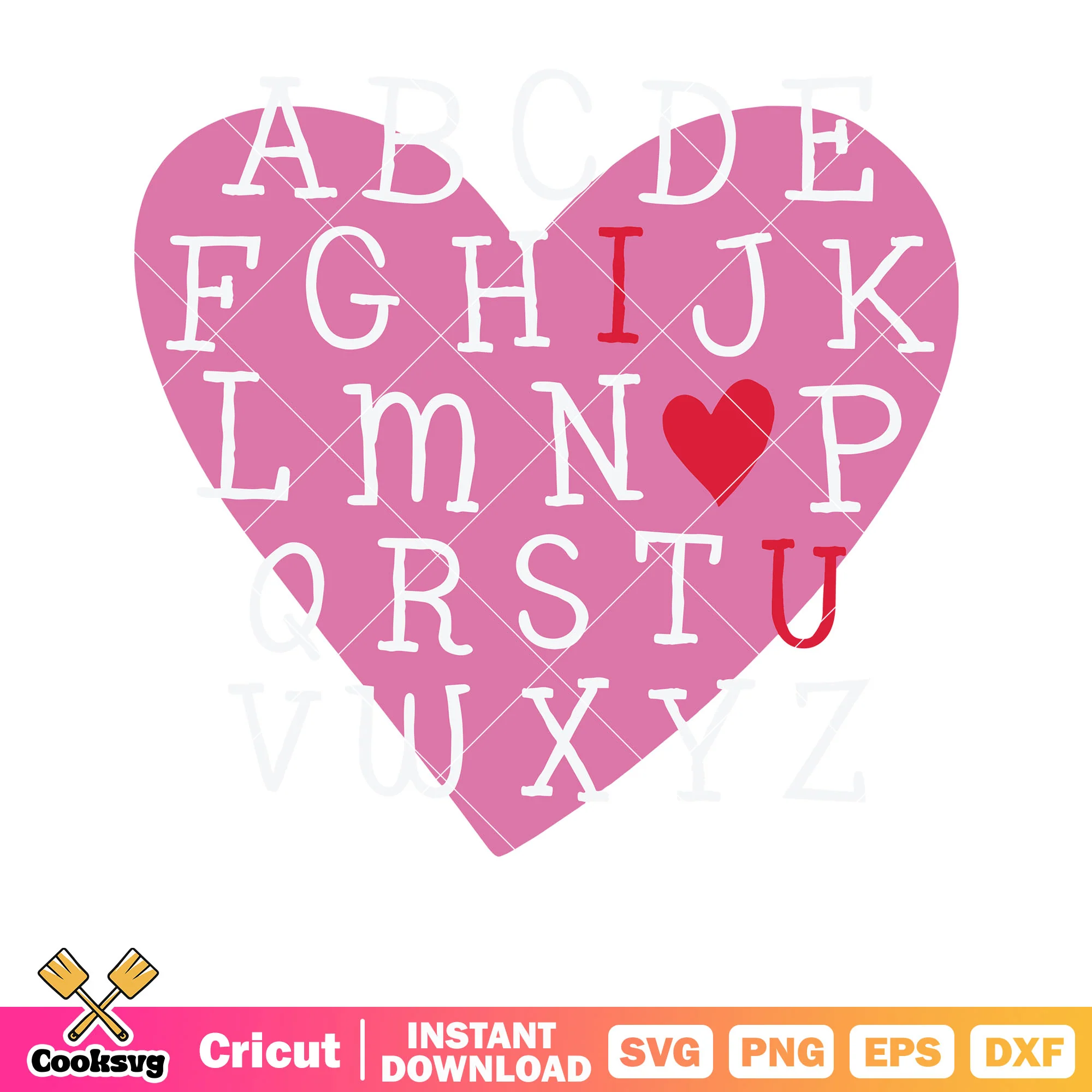 Pink heart alphabet valentine svg, pink valentine svg, alphabet valentine svg