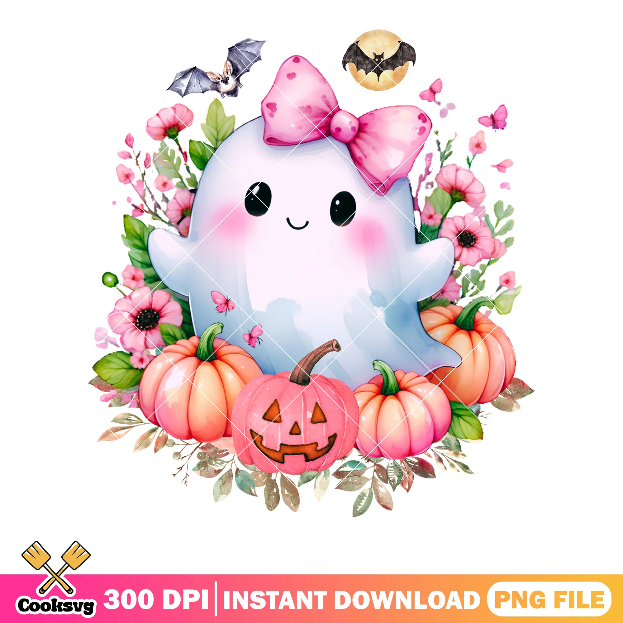 Pink jack o larntern ghost png, pink bow tie png, halloween scary png
