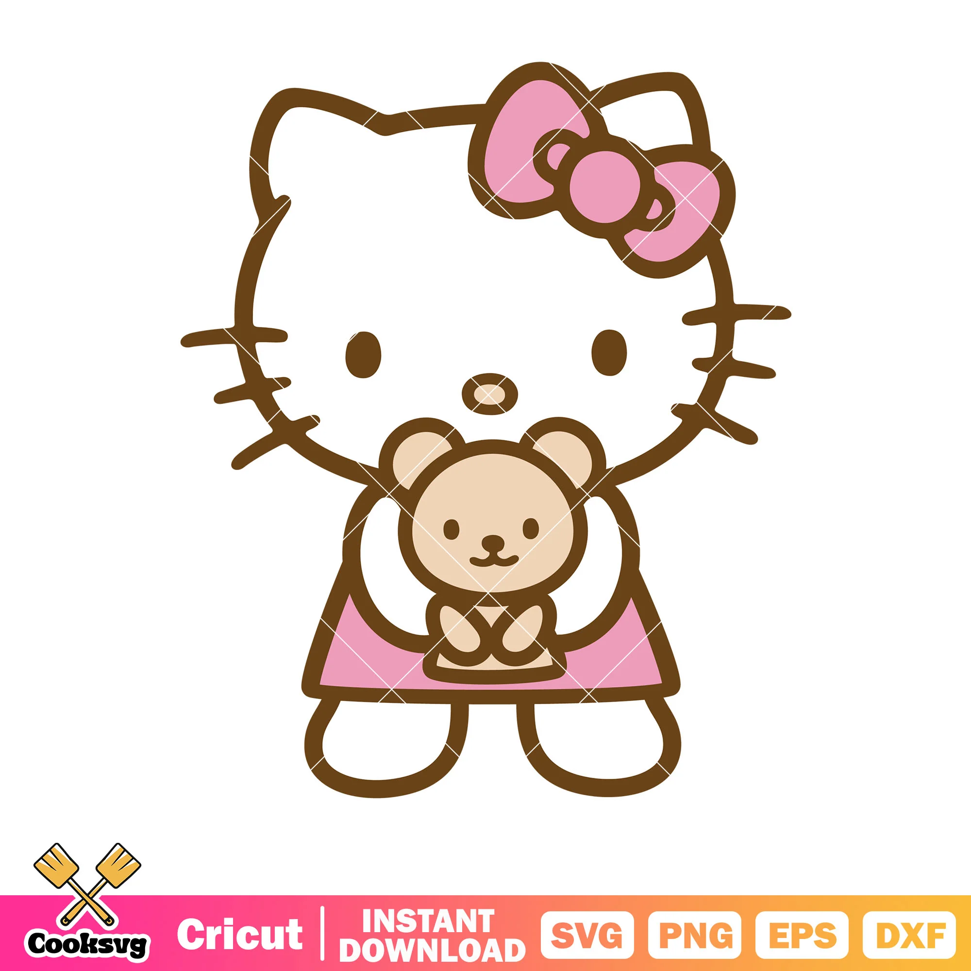 Pink kitty cat and teddy bear svg, pink hello kitty svg