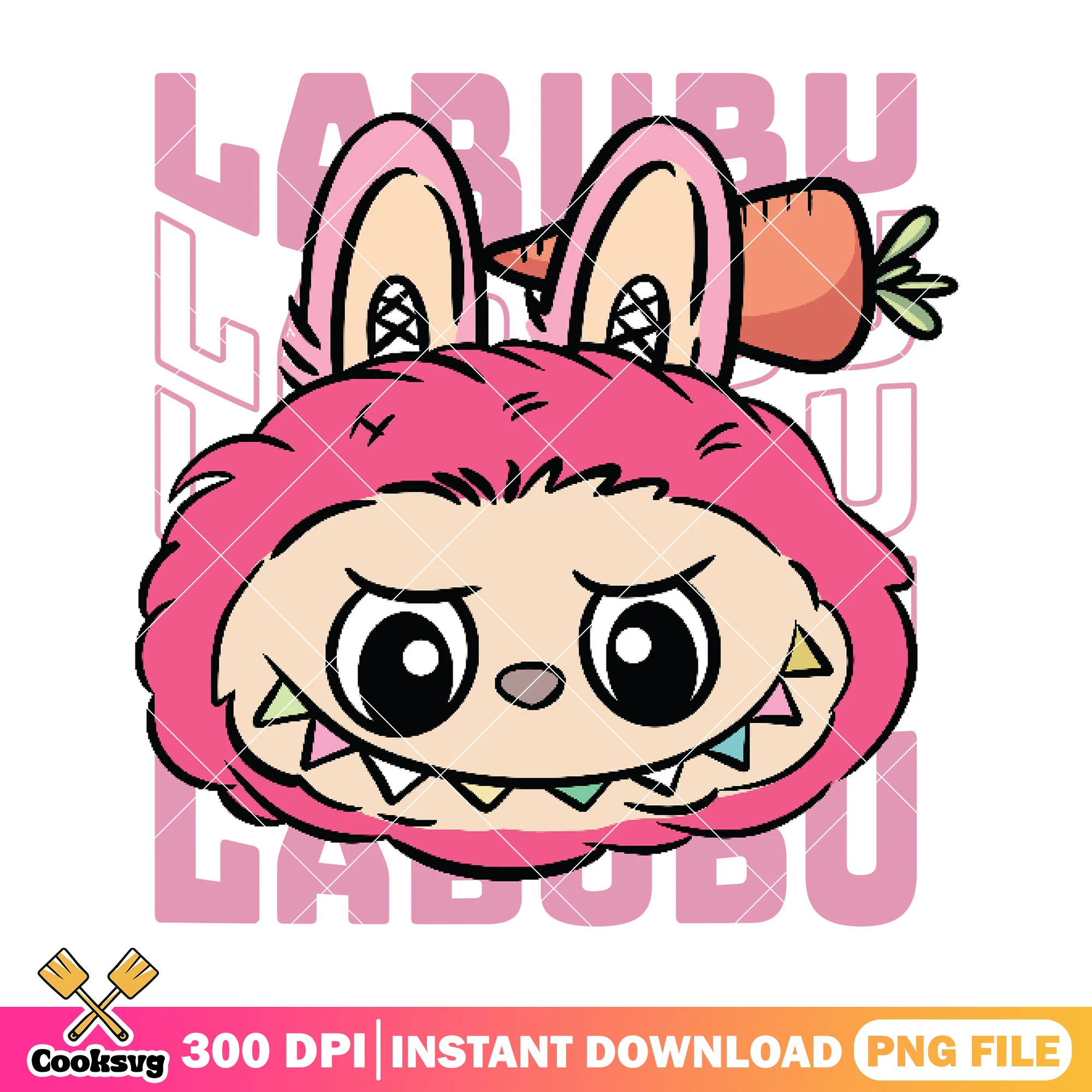 Pink labubu carrot head png, pink labubu png, labubu head png
