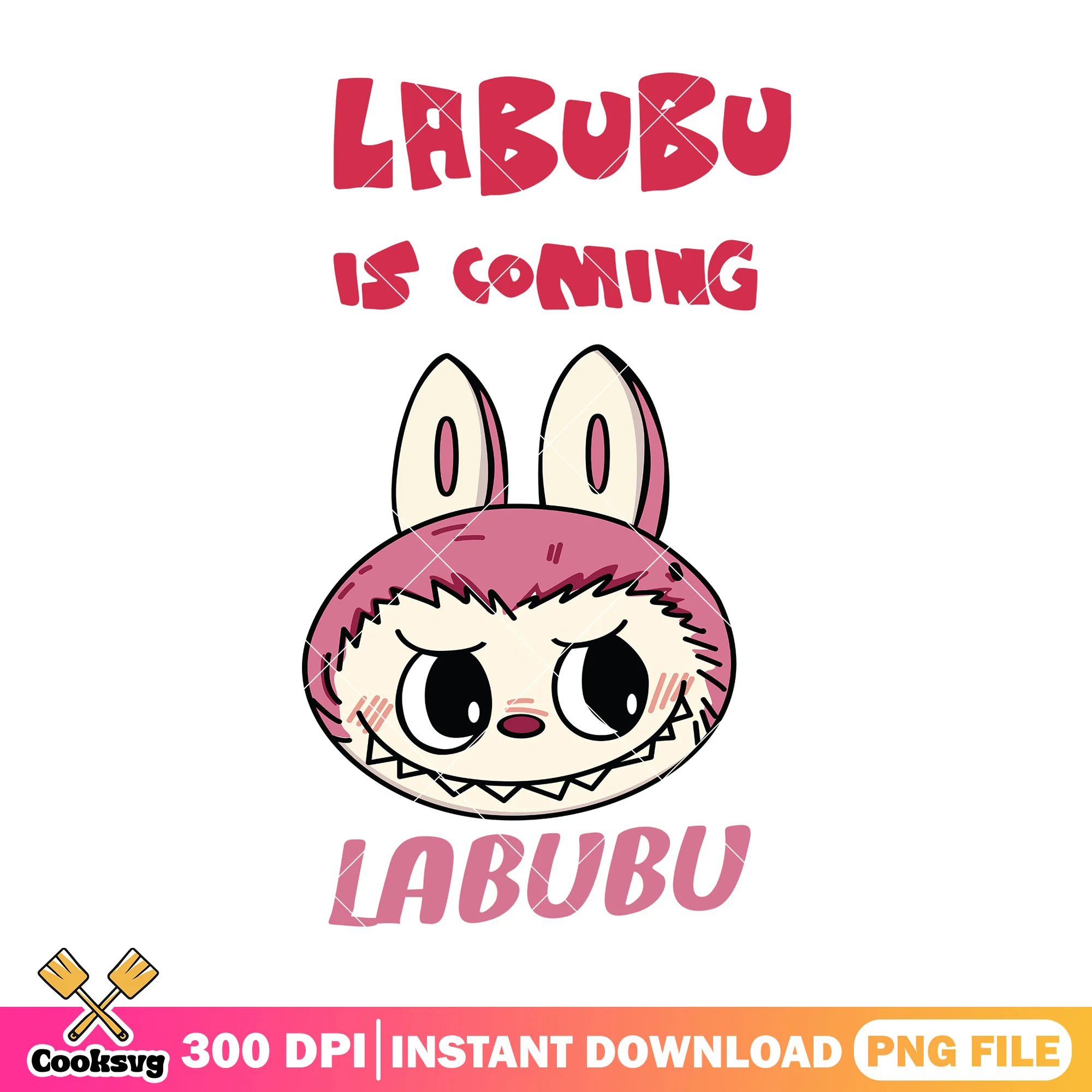 Pink labubu is coming png, labubu is coming png, popmart labubu png