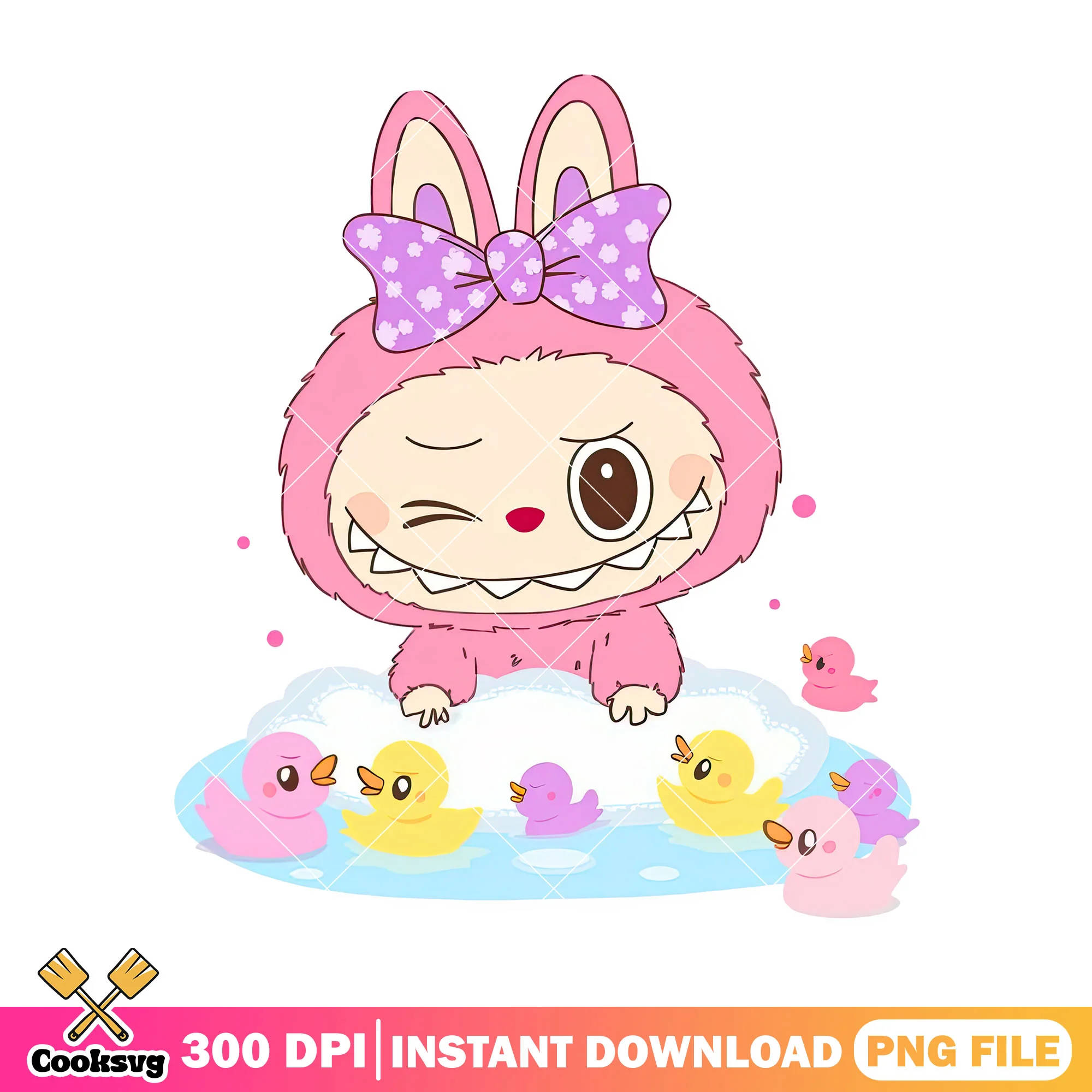 Pink labubu takes shower png, labubu baby png, labubu cute png