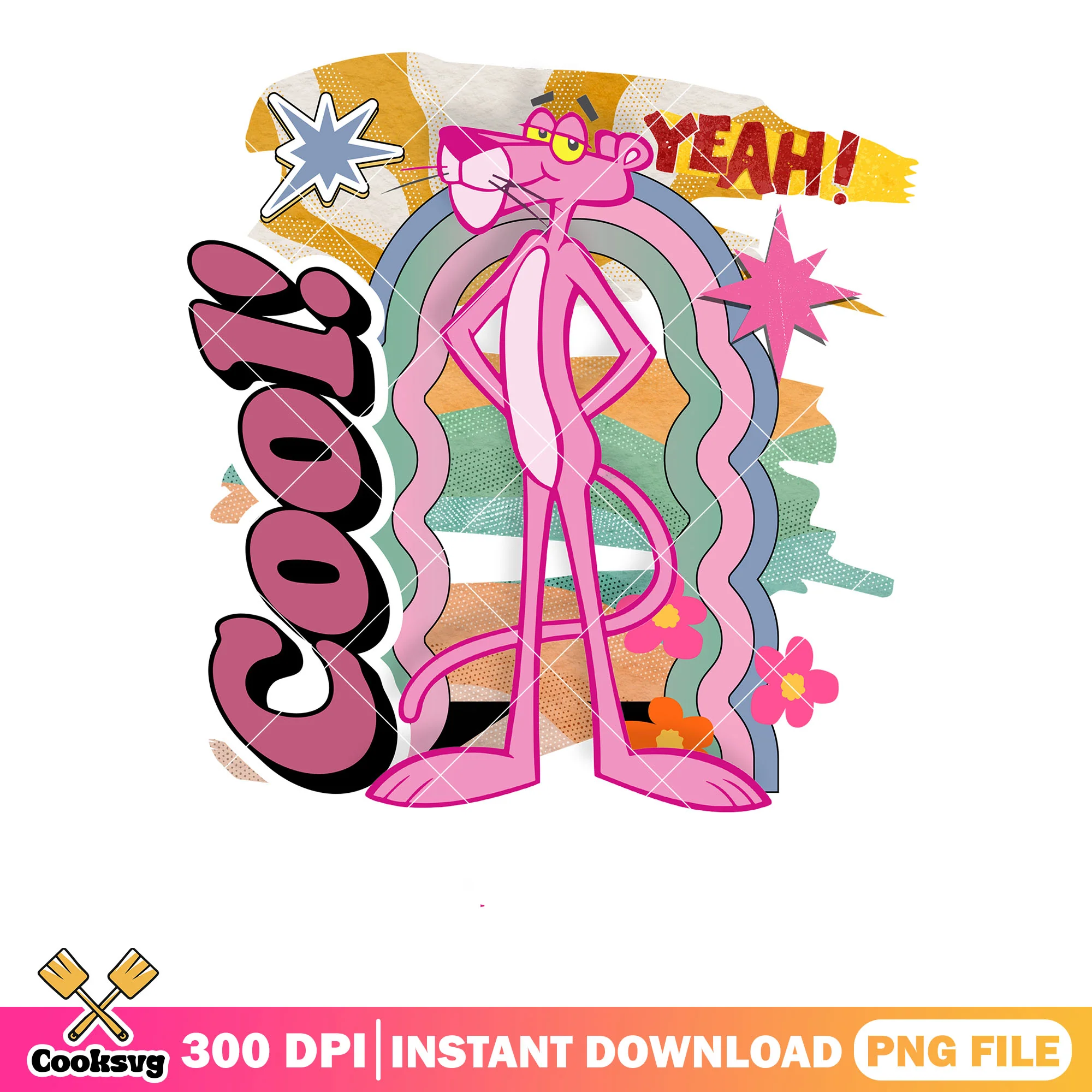 Pink Panther with rainbow and cool sign png, pink panther cartoon png