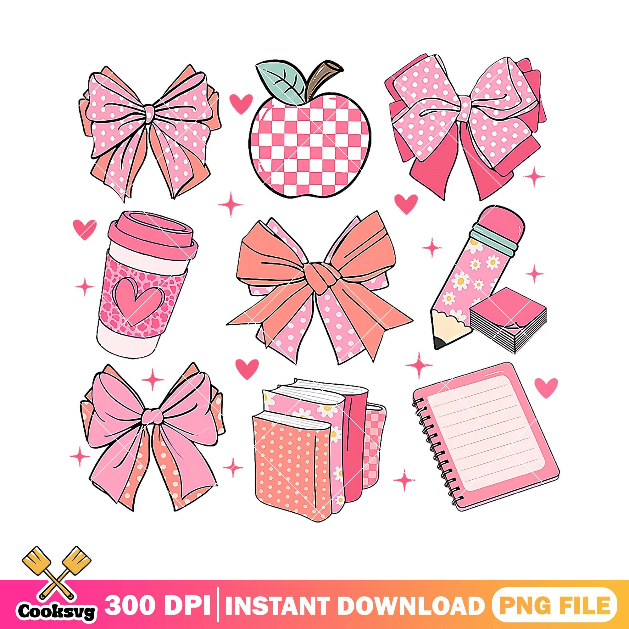 Pink supplies design png, back to school poster png, items png