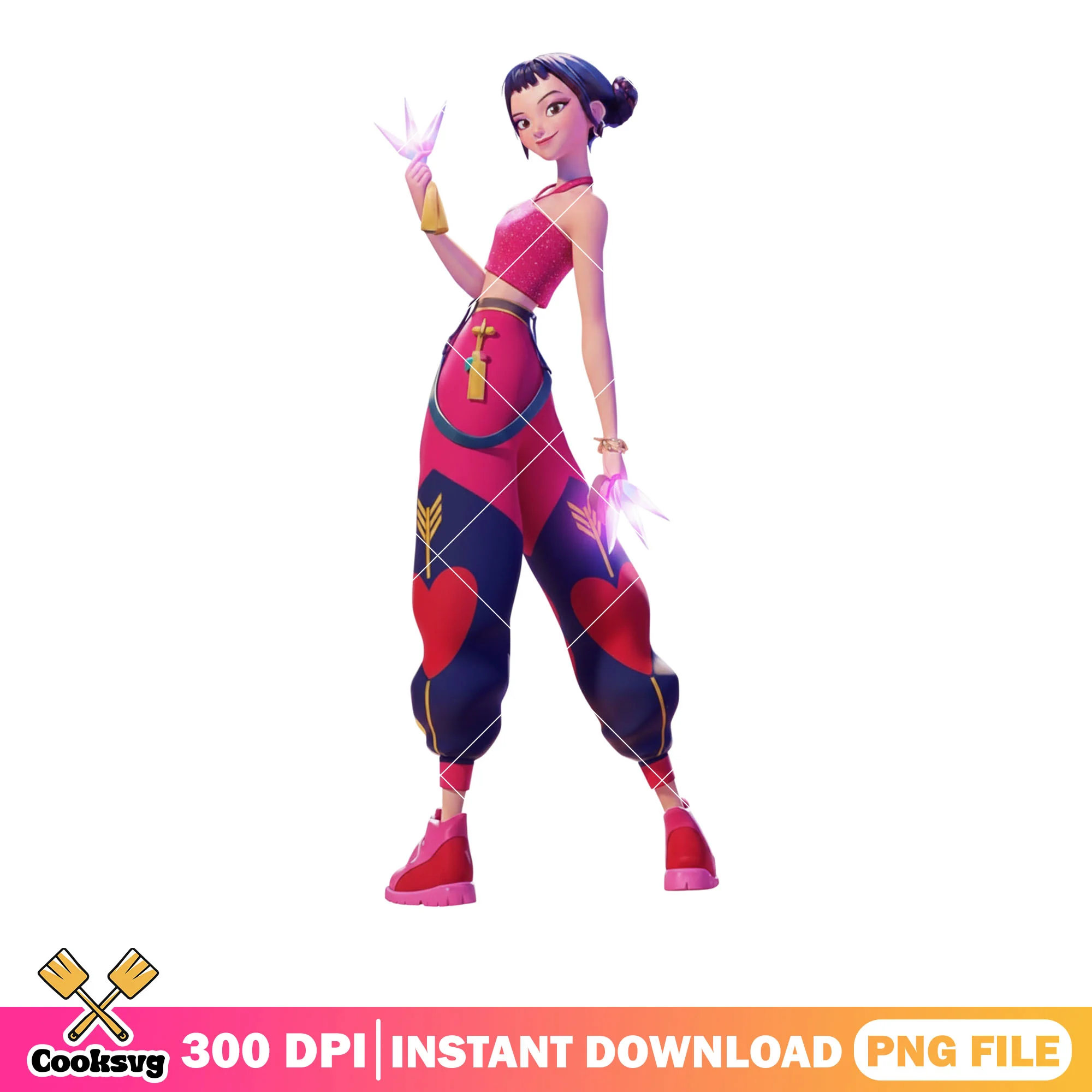 Pink zoey outfit valentines png, valentines huntrix png, zoey huntrix png