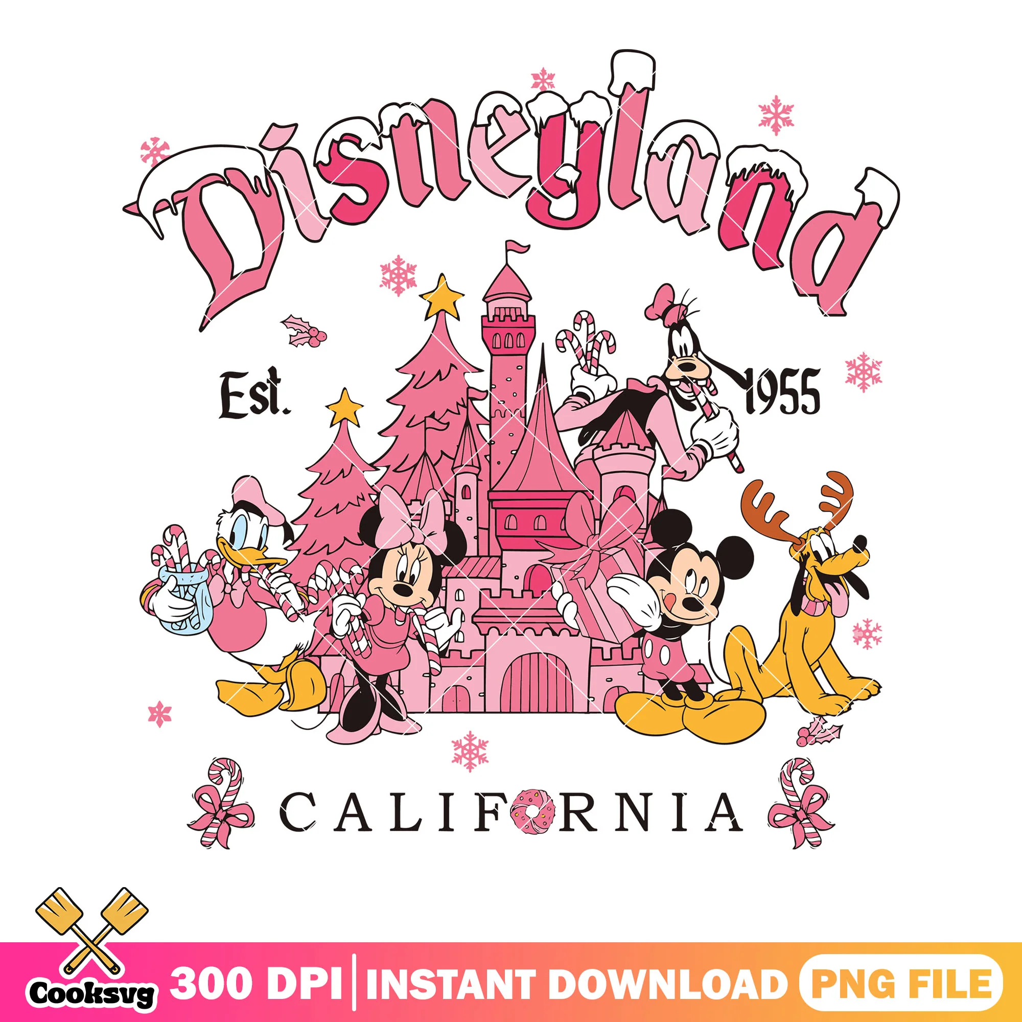 Pinky disneyland est 1955 png, disney castle png, mickey and friends png