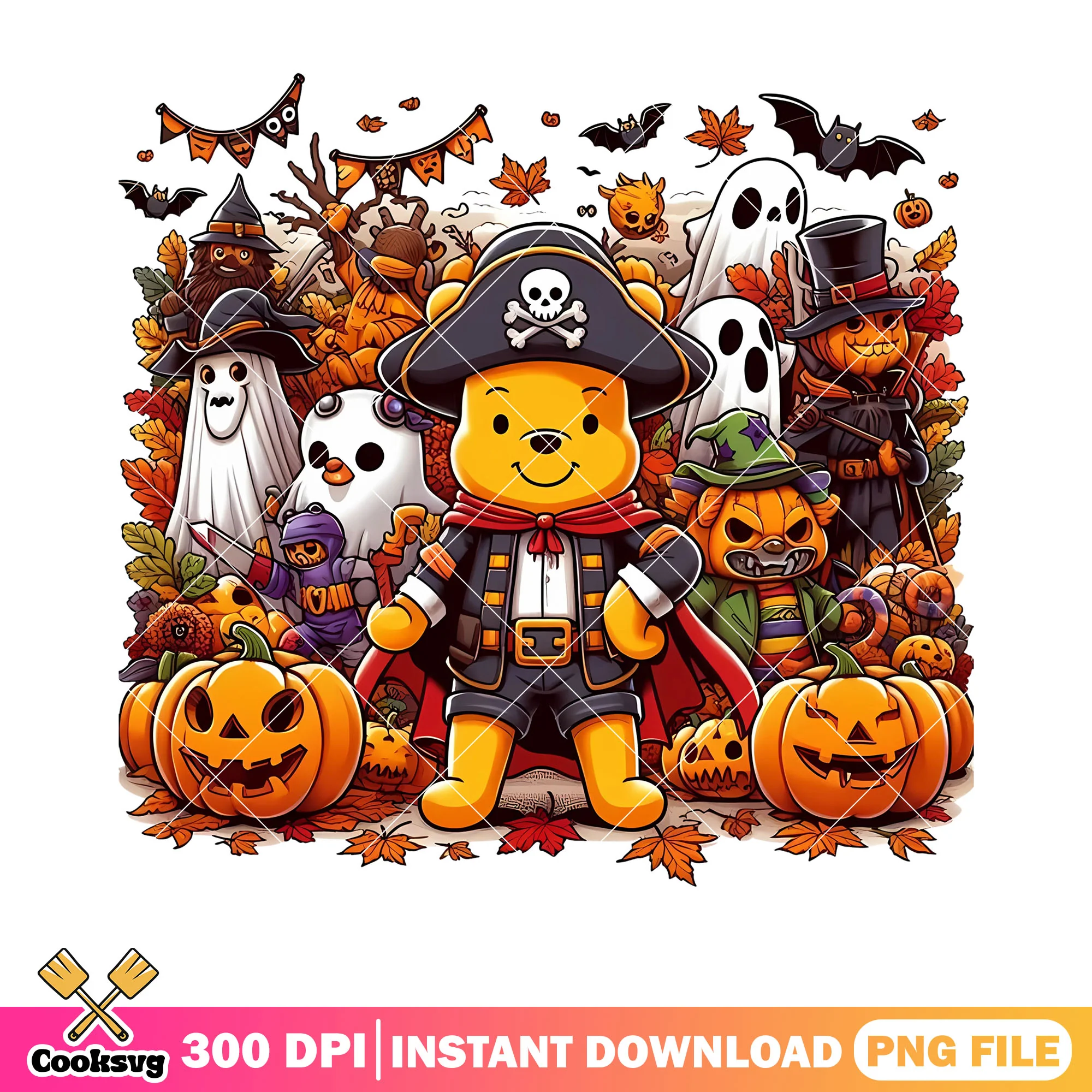Pirate costume pooh winnie png, disney halloween png, wicker pumpkin png