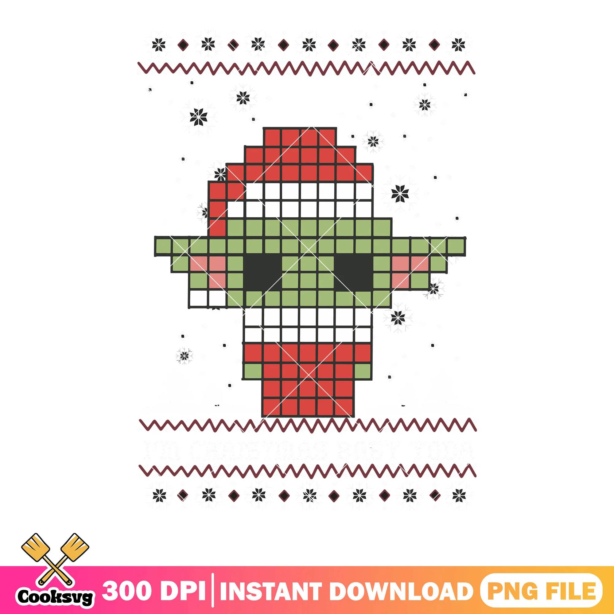 Pixel christmas baby yoda png, star wars png, christmas vibes png