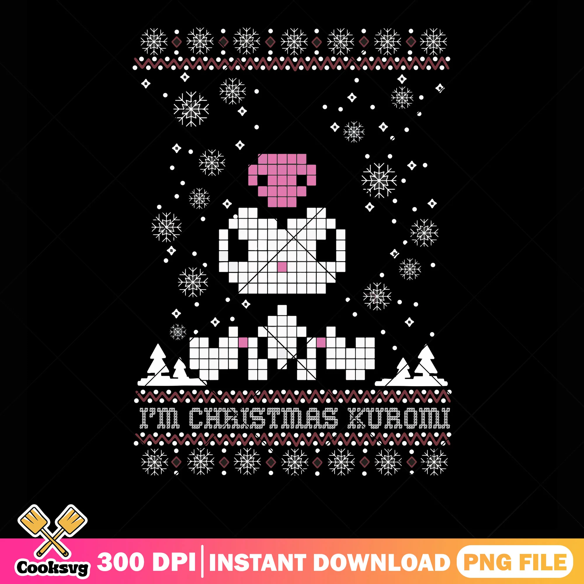 Pixel christmas kuromi png, sanrio kuromi png, christmas vibes png