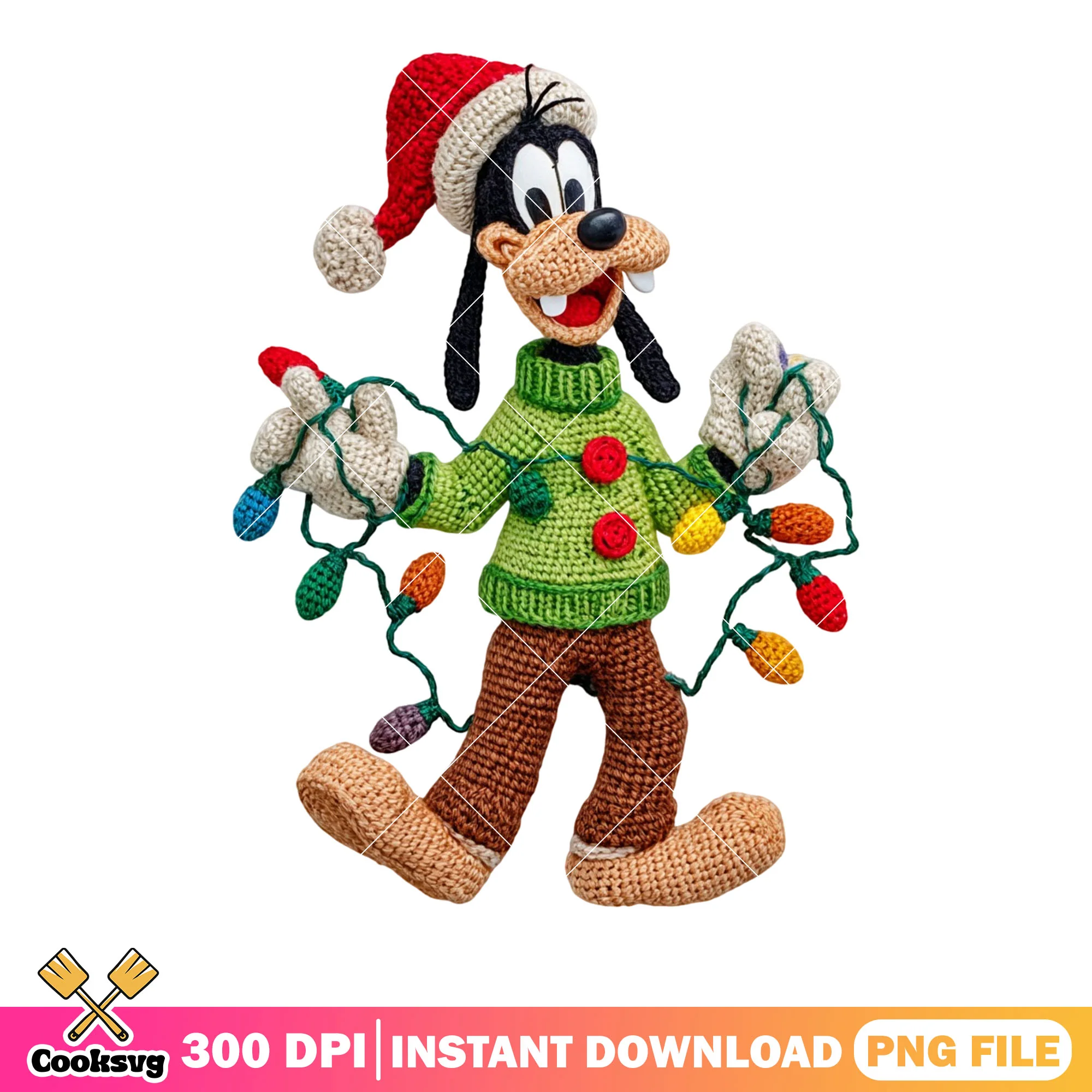 Plush toy goofy santa png, disney Christmas png, christmas stringlight png