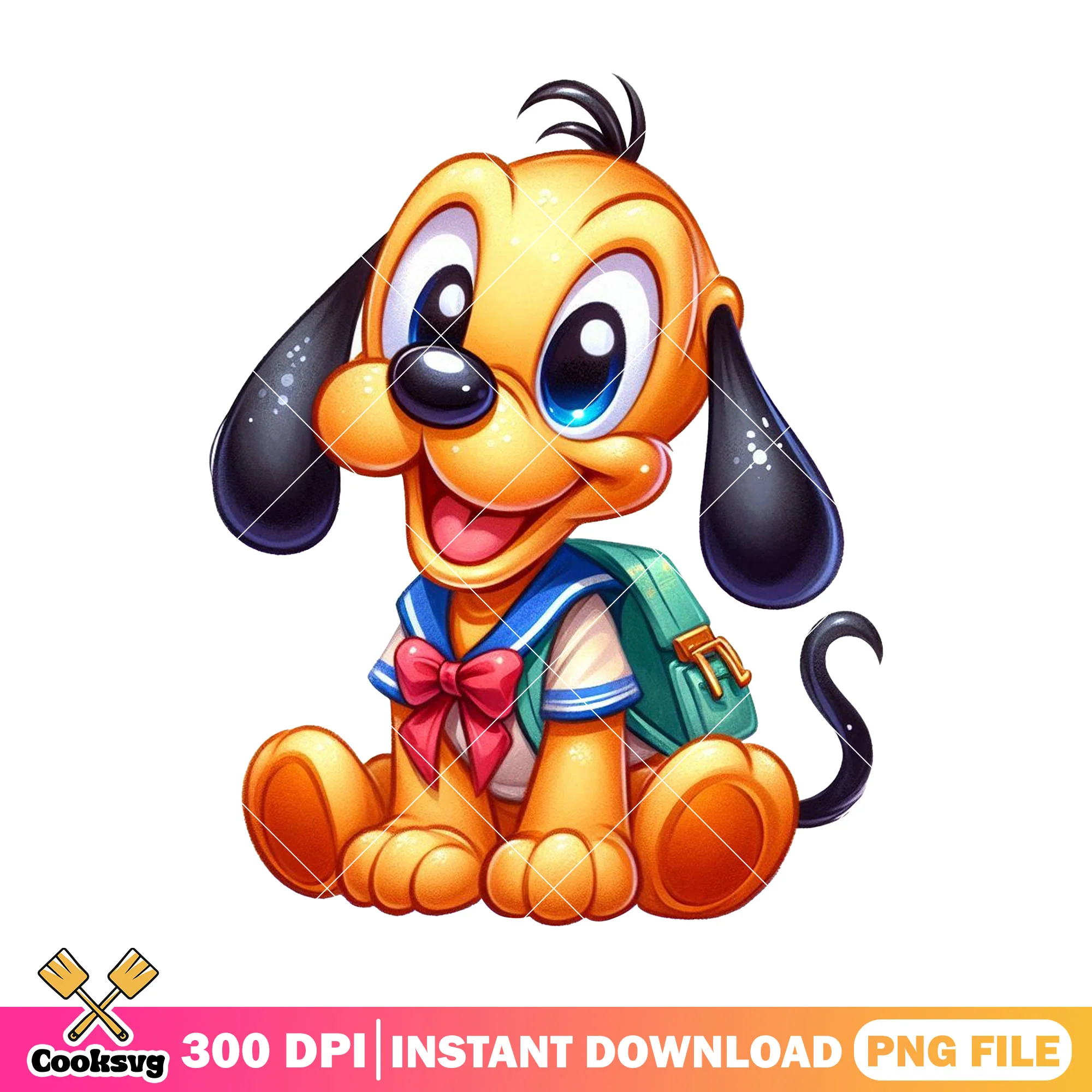 Pluto sitting design png, going back to school png, disney art png