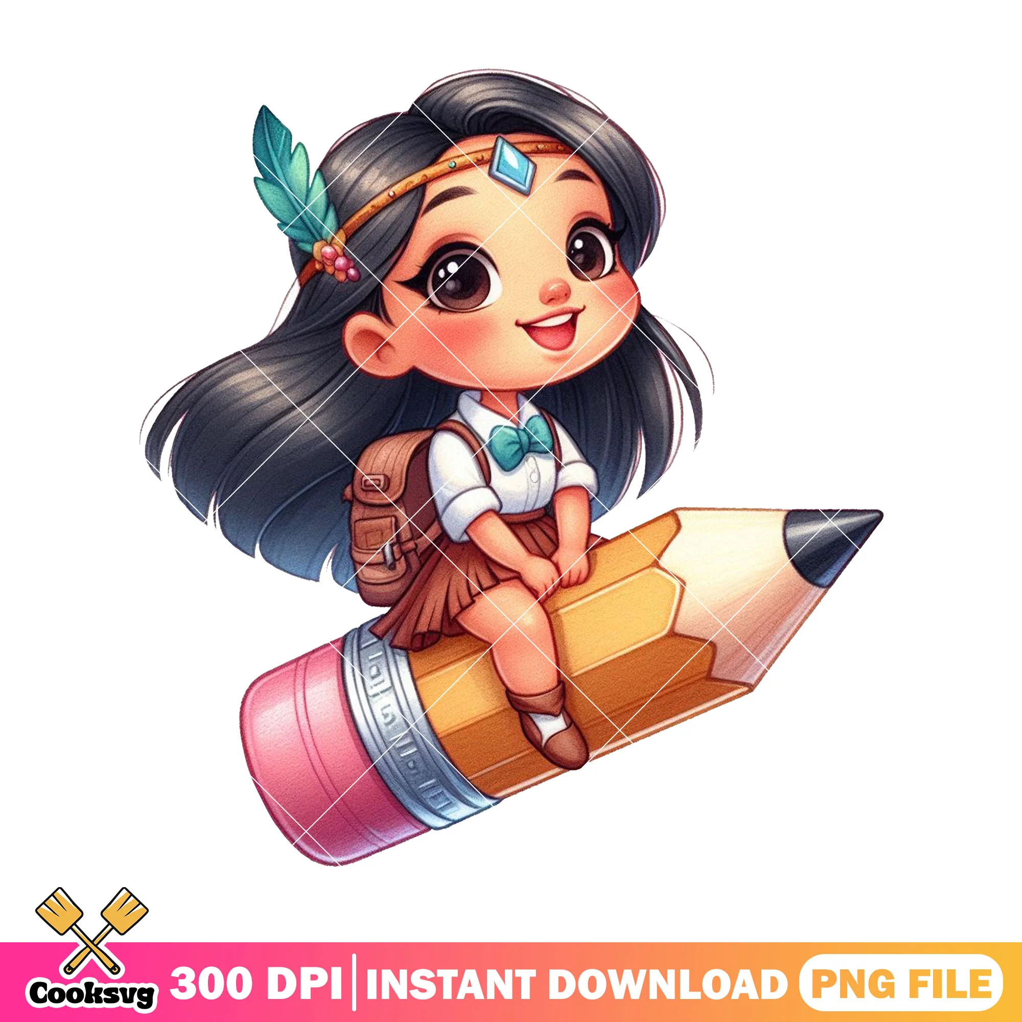 Pocahontas big pencil png, disney cartoon png, go back to school png