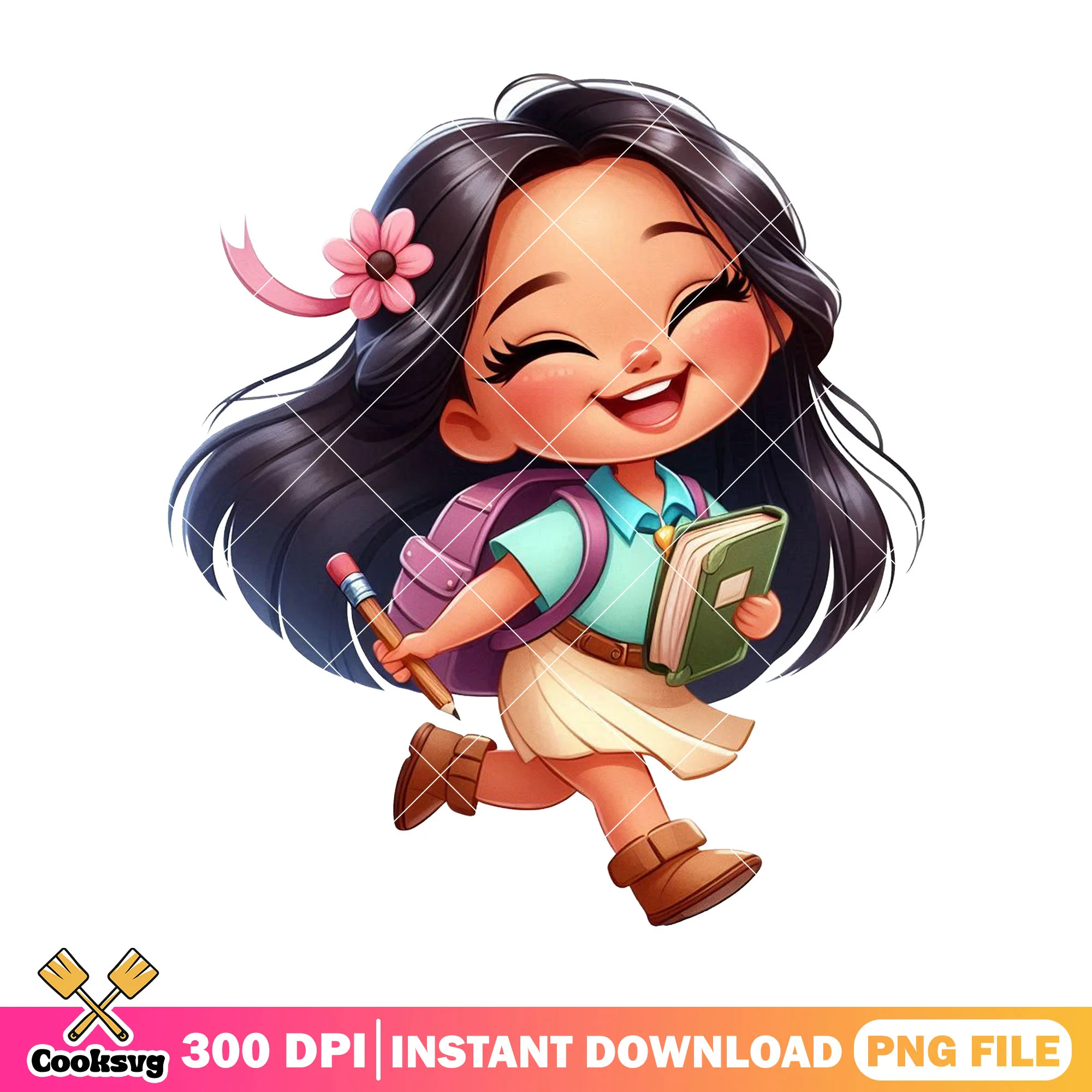 Pocahontas chibi png, disney cartoon png, back to school book png