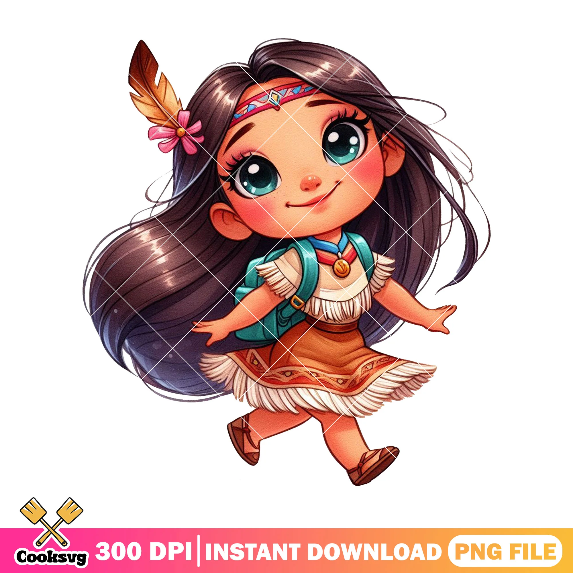 Pocahontas cute design png, happy disney png, back to school png