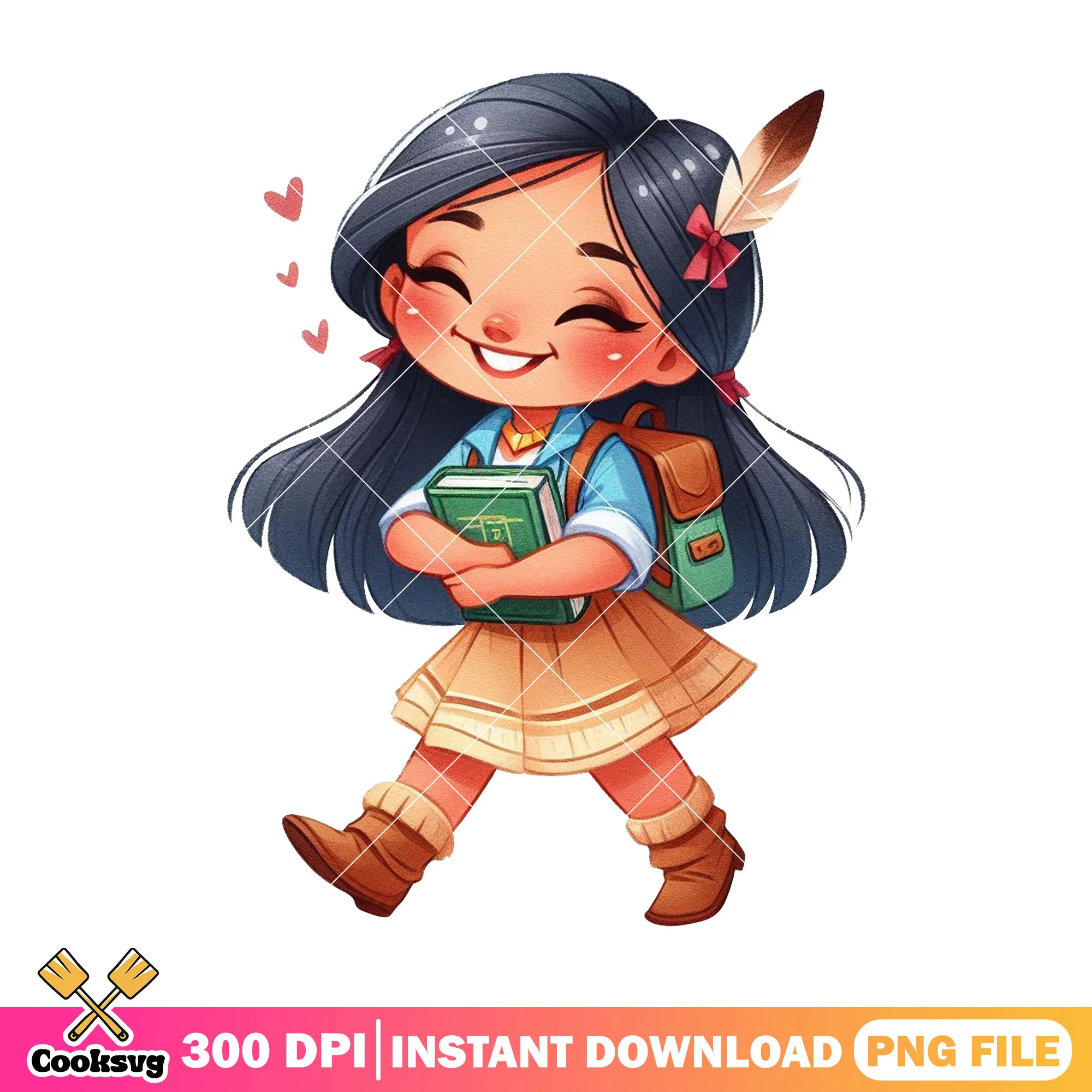 Pocahontas happy chibi png, love disney png, back to school art png