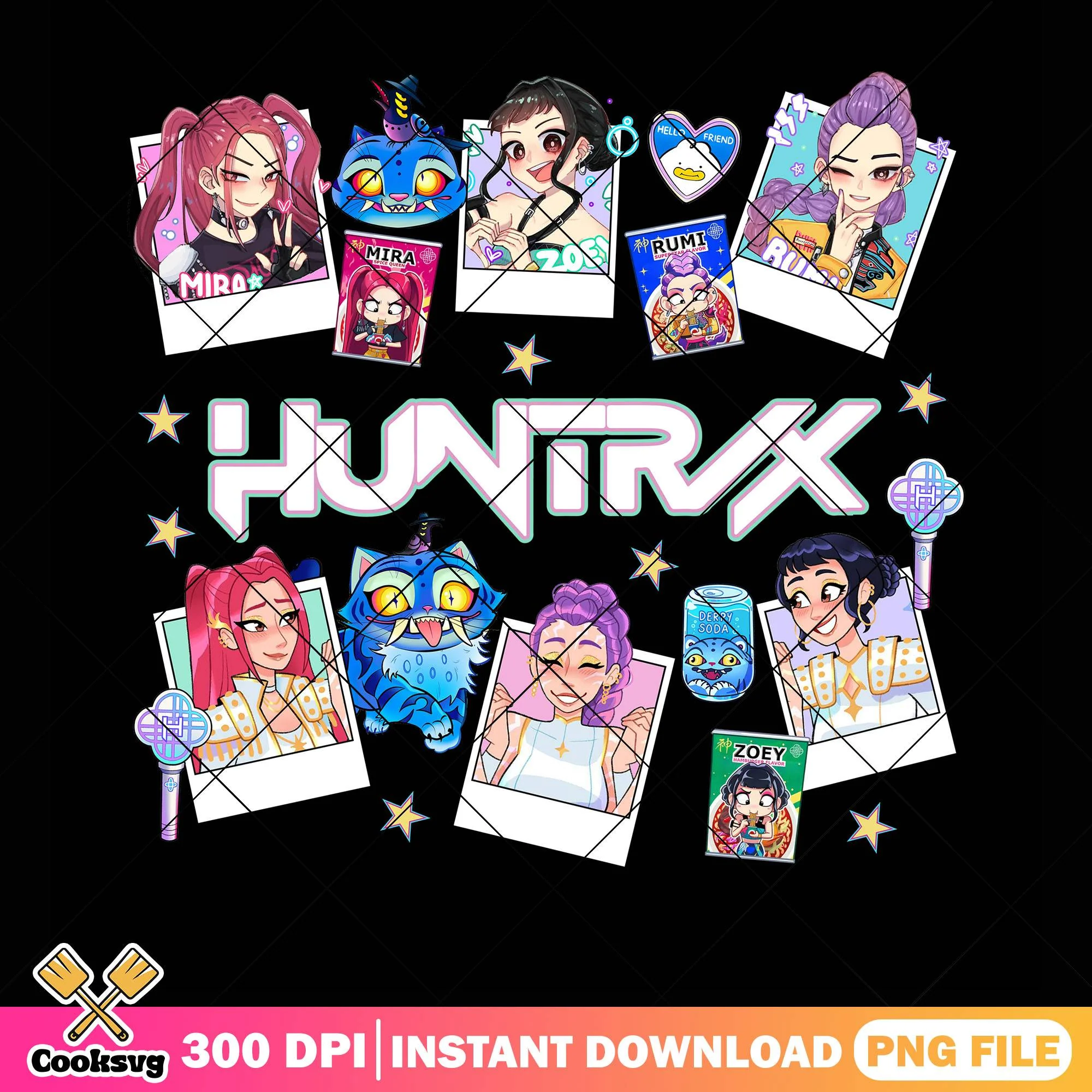 Polaroid huntrix girl png, huntrix netflix png, kpop hunters png