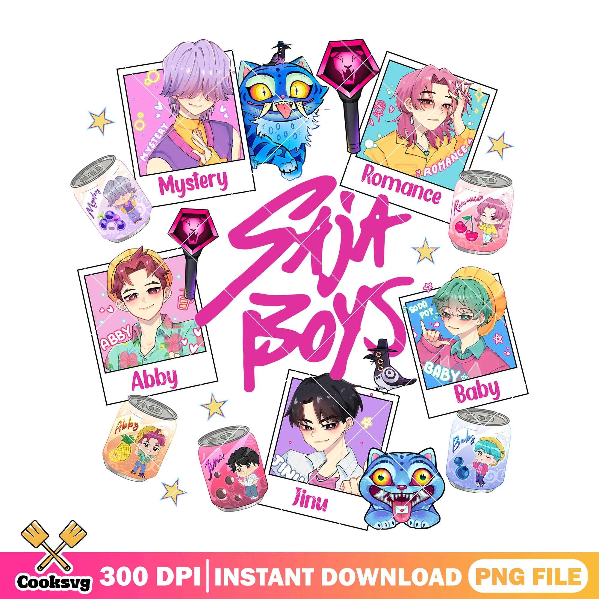 Polaroid saja boys png, love saja boys png, kpop hunters png