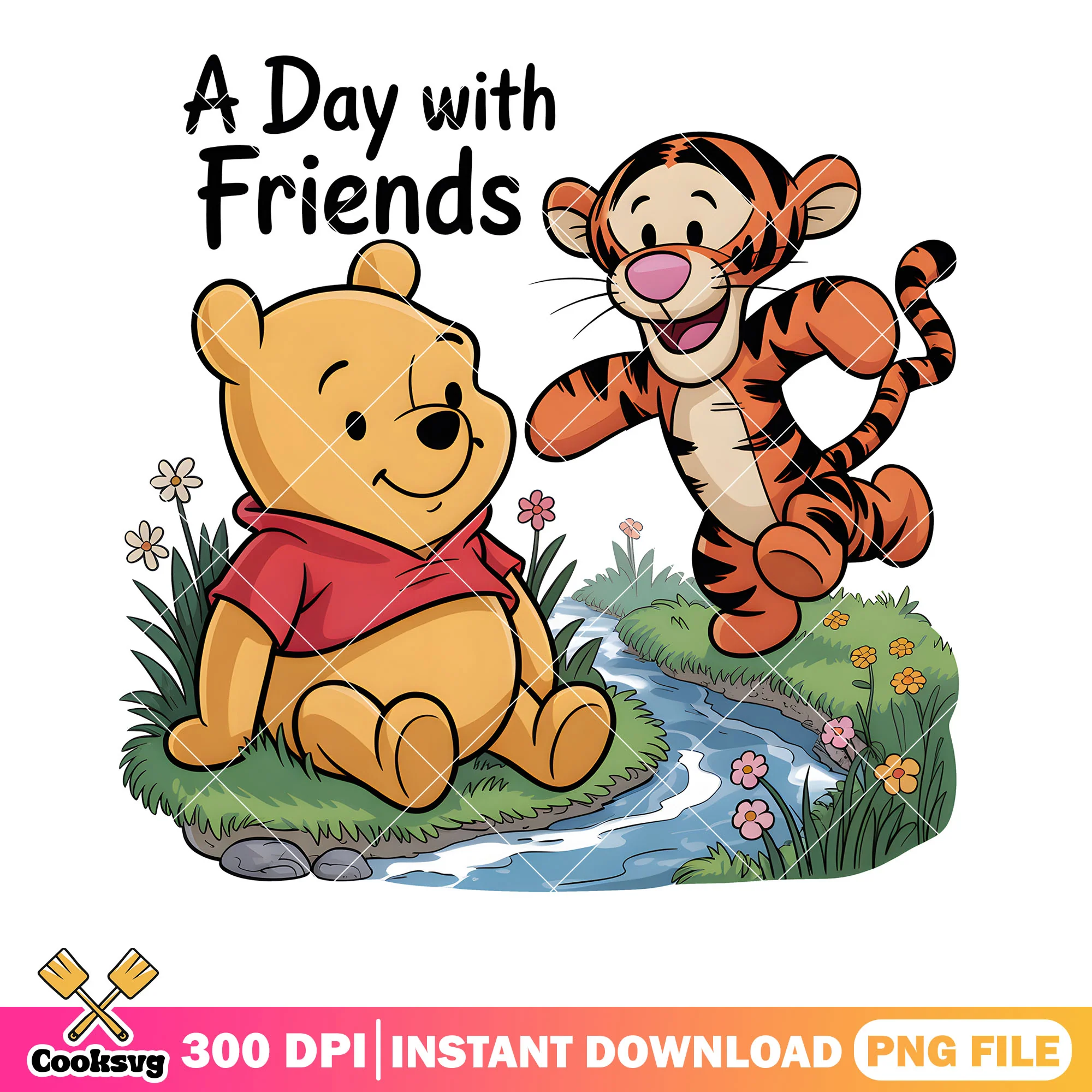 Poo a day with friends png, vintage pooh png, cute pooh bear png